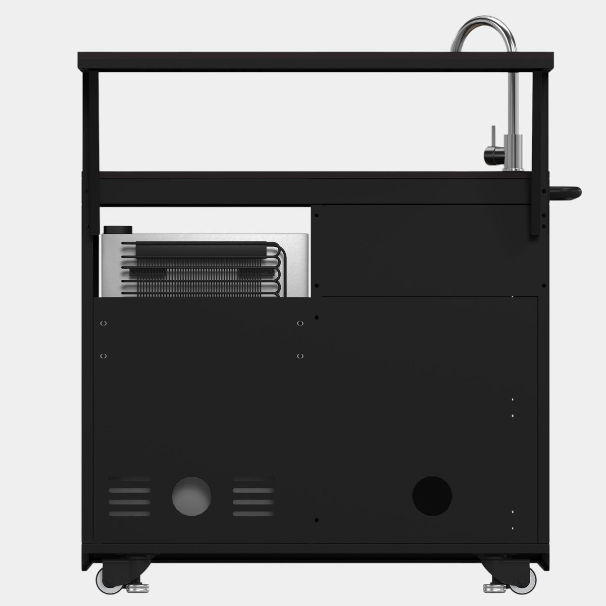 Forno All’Aperto 99,600 BTU Outdoor Kitchen, 5 Burners, Infrared Burners, Side Burner, Black Sintered Stone Countertops, Gas Pizza Oven, Sink Module, Bar & Beverage Center