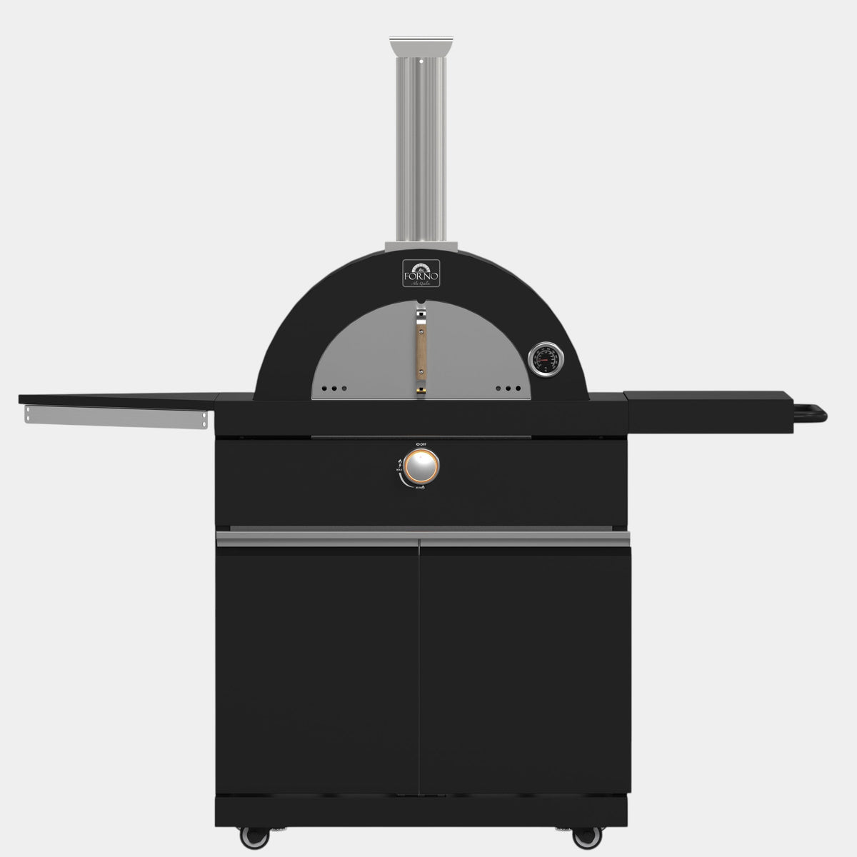 Forno All’Aperto 99,600 BTU Outdoor Kitchen, 5 Burners, Infrared Burners, Side Burner, Black Sintered Stone Countertops, Gas Pizza Oven, Sink Module, Bar & Beverage Center