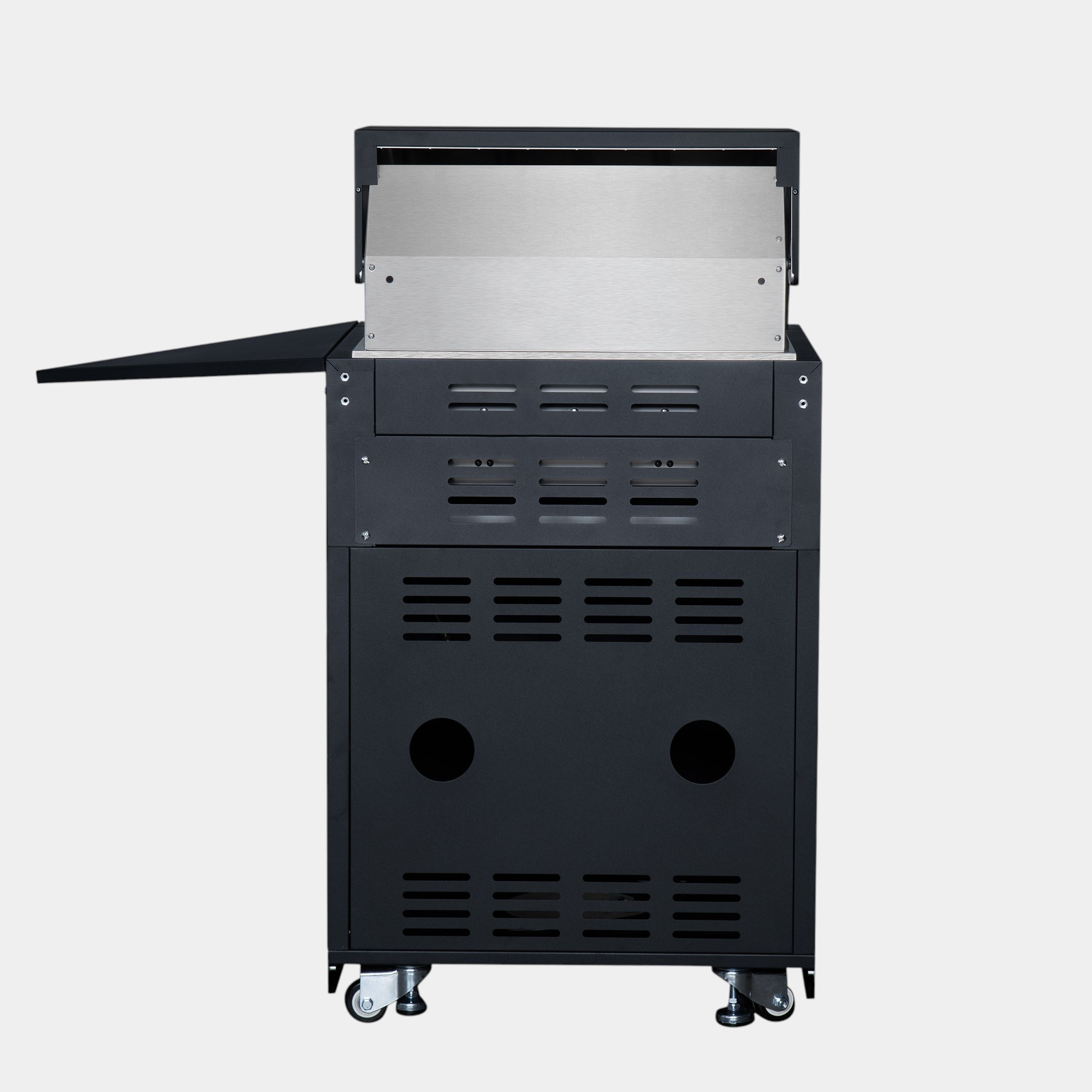 Forno All’Aperto 99,600 BTU Outdoor Kitchen, 5 Burners, Infrared Burners, Side Burner, Black Sintered Stone Countertops, Gas Pizza Oven, Sink Module, Bar & Beverage Center