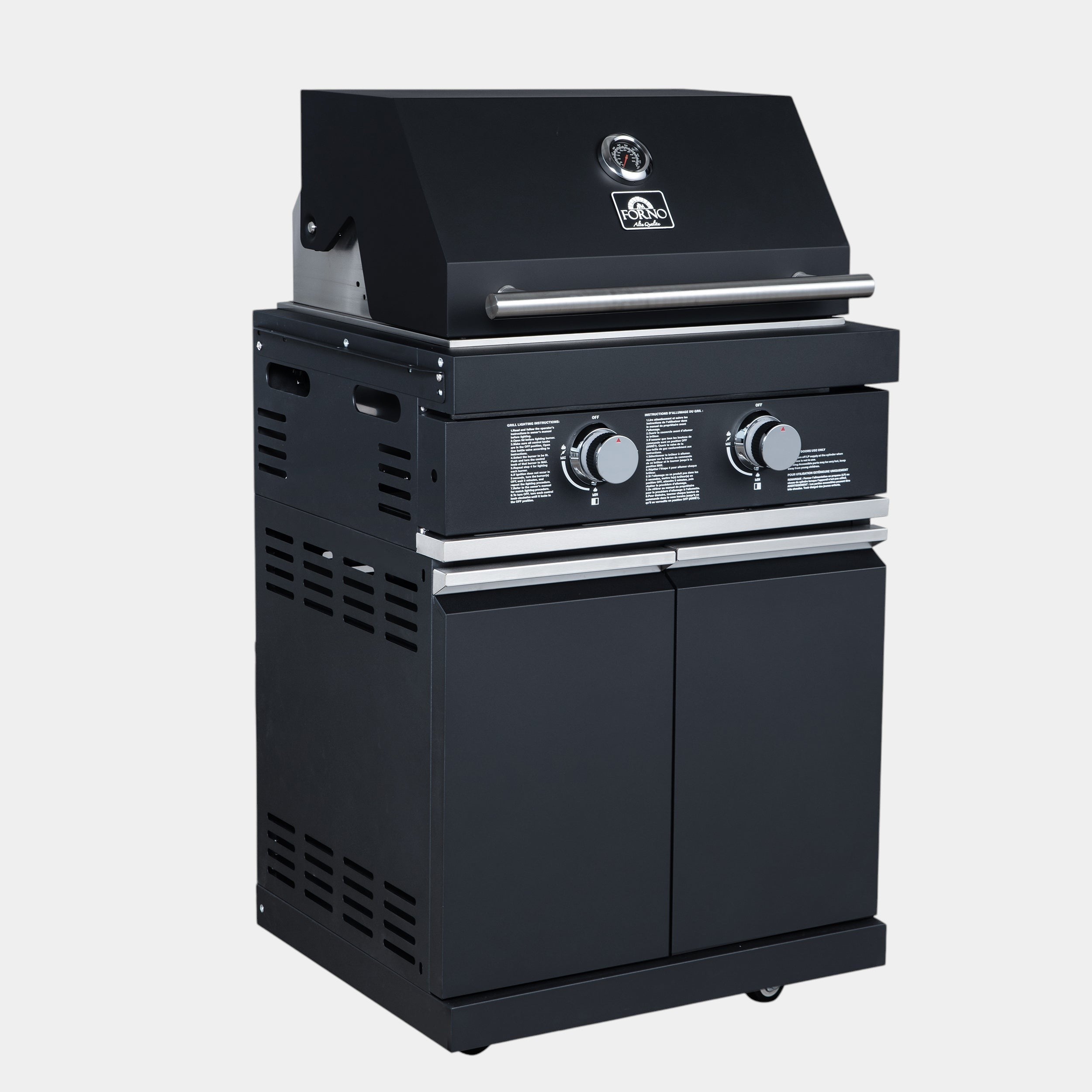 Forno All’Aperto 99,600 BTU Outdoor Kitchen, 5 Burners, Infrared Burners, Side Burner, Black Sintered Stone Countertops, Gas Pizza Oven, Sink Module, Bar & Beverage Center