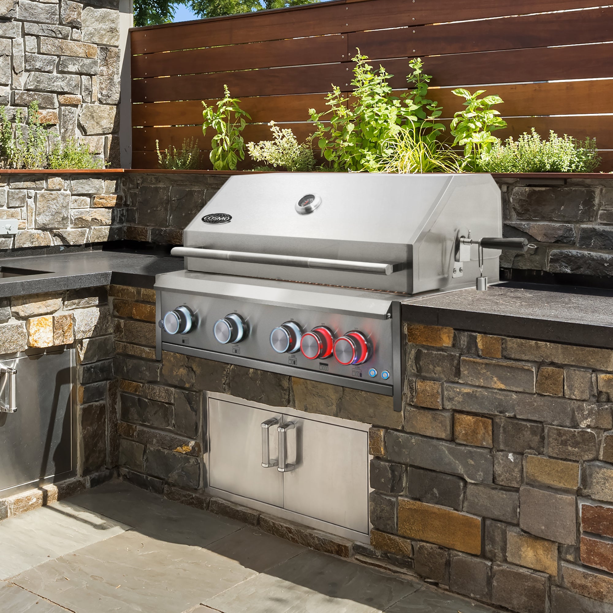 Cosmo 32 in. 5-Burner Stainless Steel Propane Gas Grill with Rotisserie and LED Knobs | COS-BGGN325K