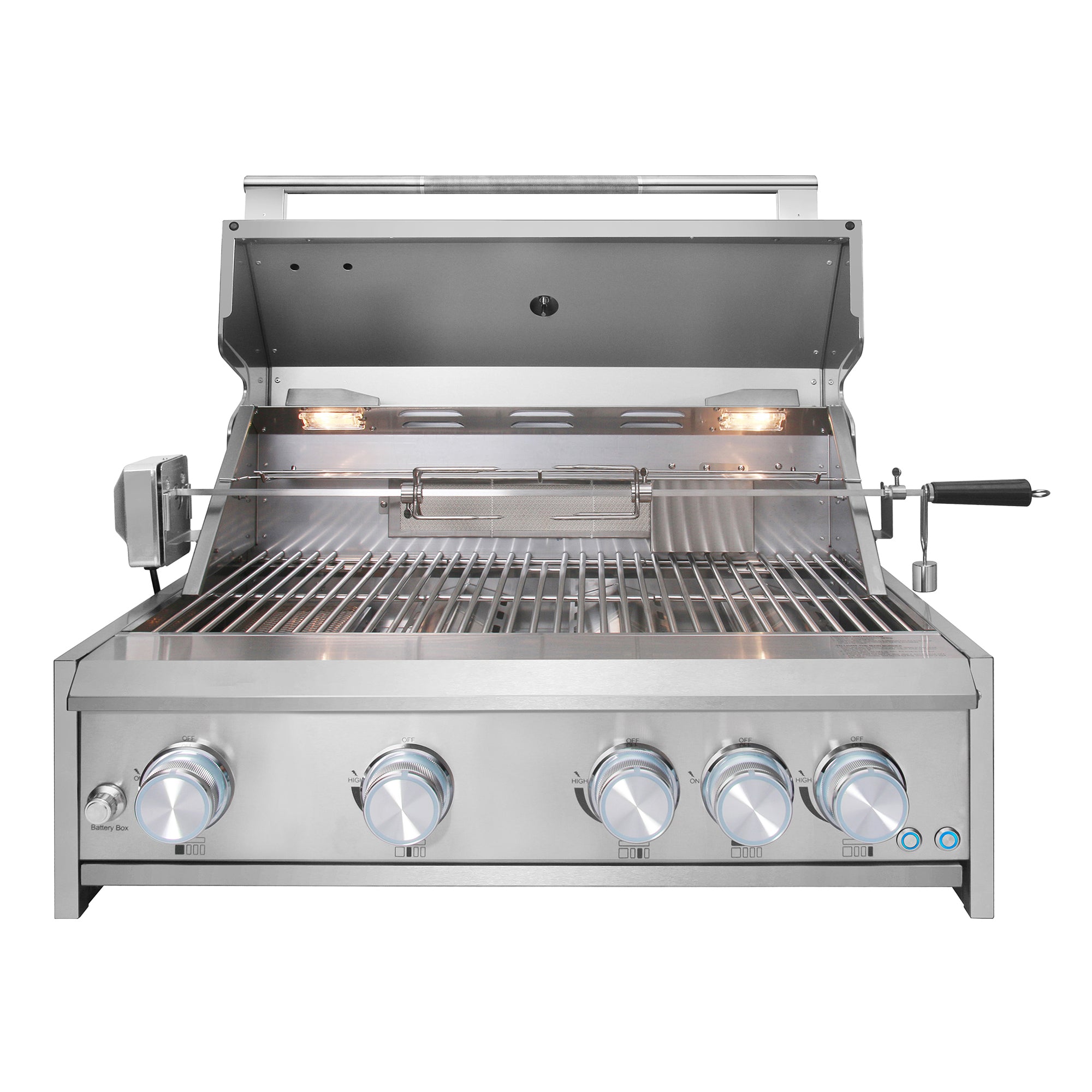 Cosmo 32 in. 5-Burner Stainless Steel Propane Gas Grill with Rotisserie and LED Knobs | COS-BGGN325K