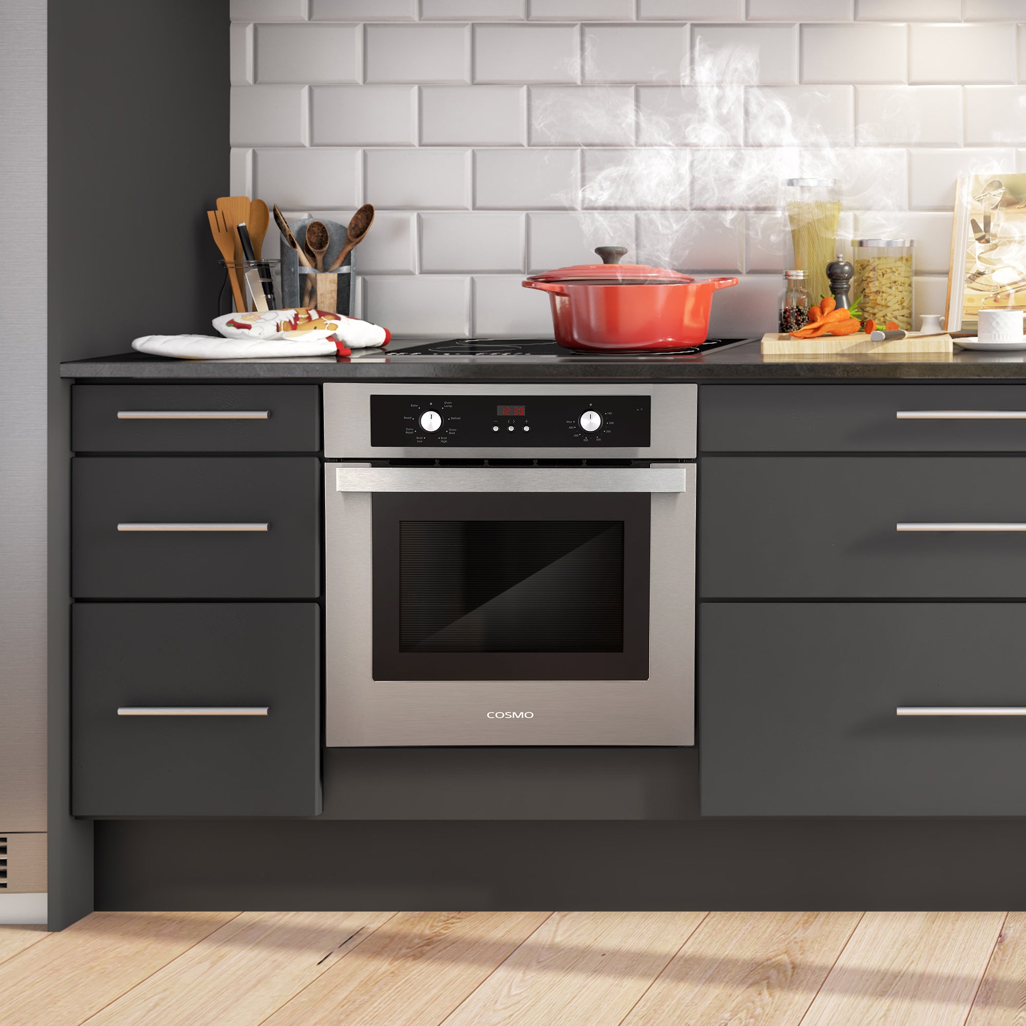 Cosmo Lumin 24 in. 2.5 cu.ft. Stainless Steel Electric Wall Oven with 8 Functions | C51EIX