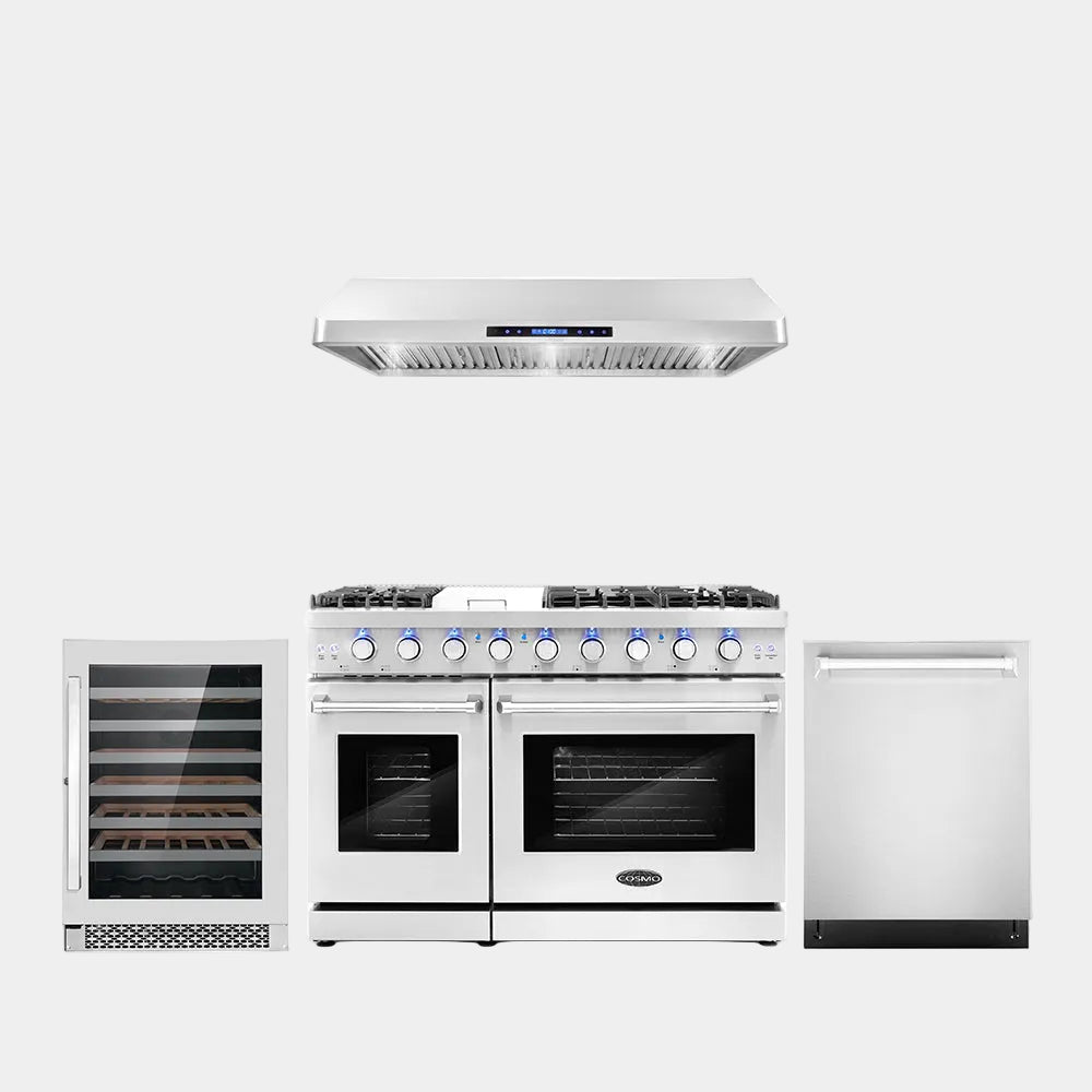 Cosmo Package - 48 in. Gas Range, Range Hood, Dishwasher, and Wine Cooler | COS-4PKG-123