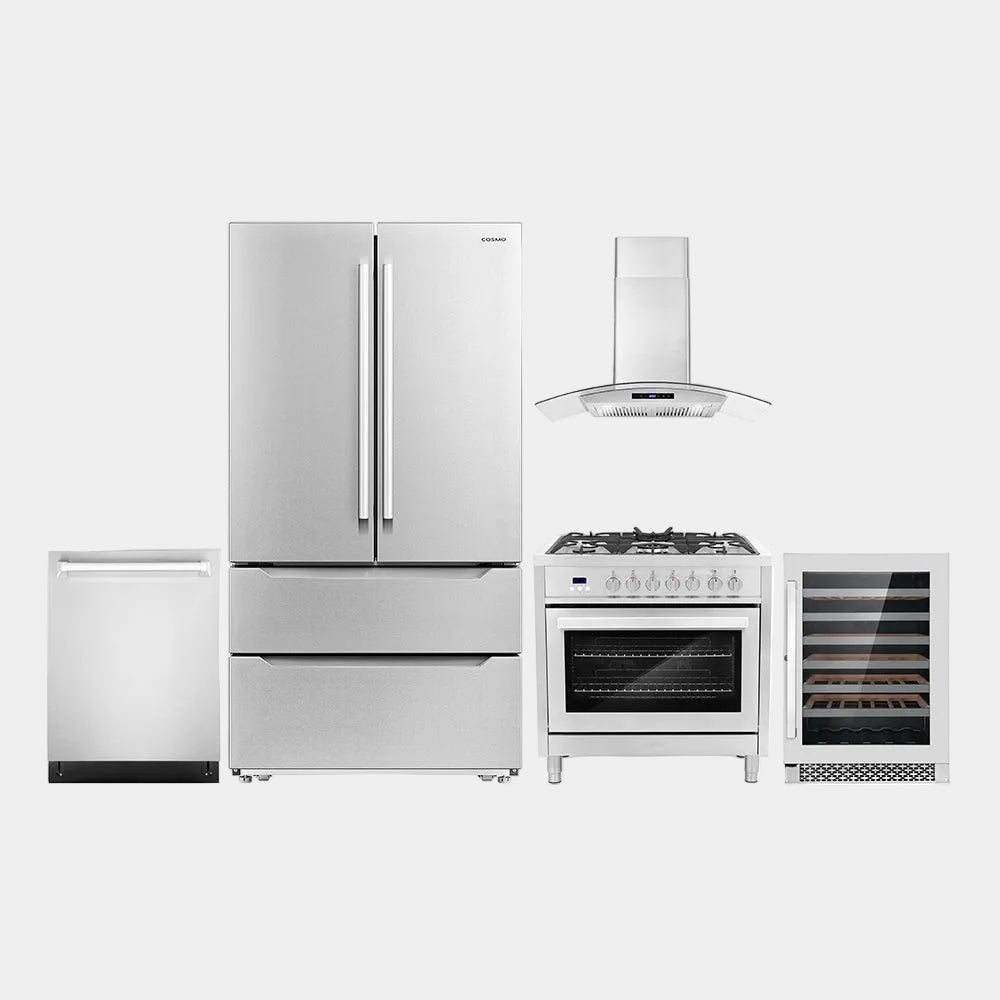 Cosmo Package - 36 in. Dual Fuel Range, Range Hood, Dishwasher, Refrigerator and Wine Cooler | COS-5PKG-188