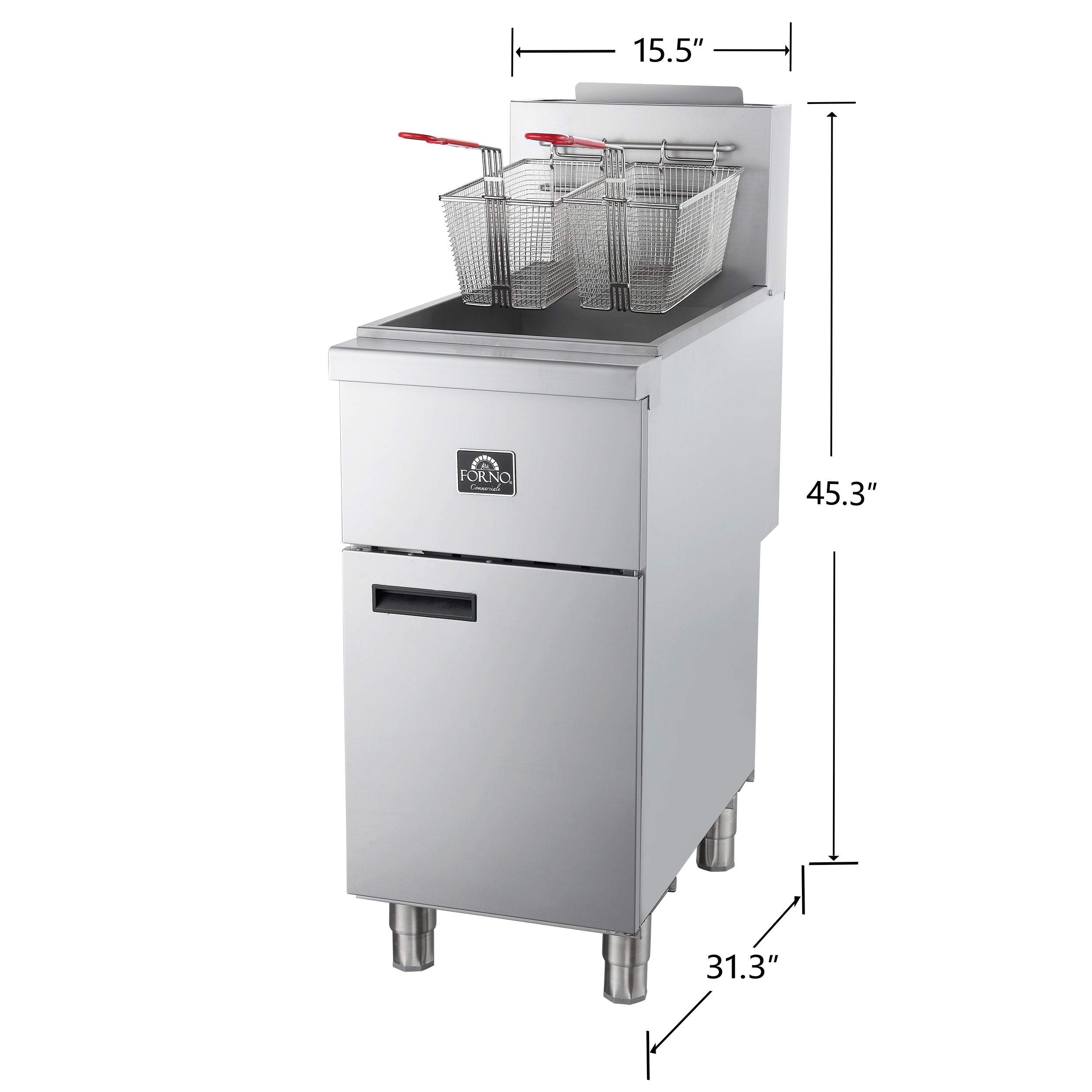 Forno Commerciale Natural Gas Deep Fryer, 4 Burners 120,000 BTU, 50 lbs Oil Capacity