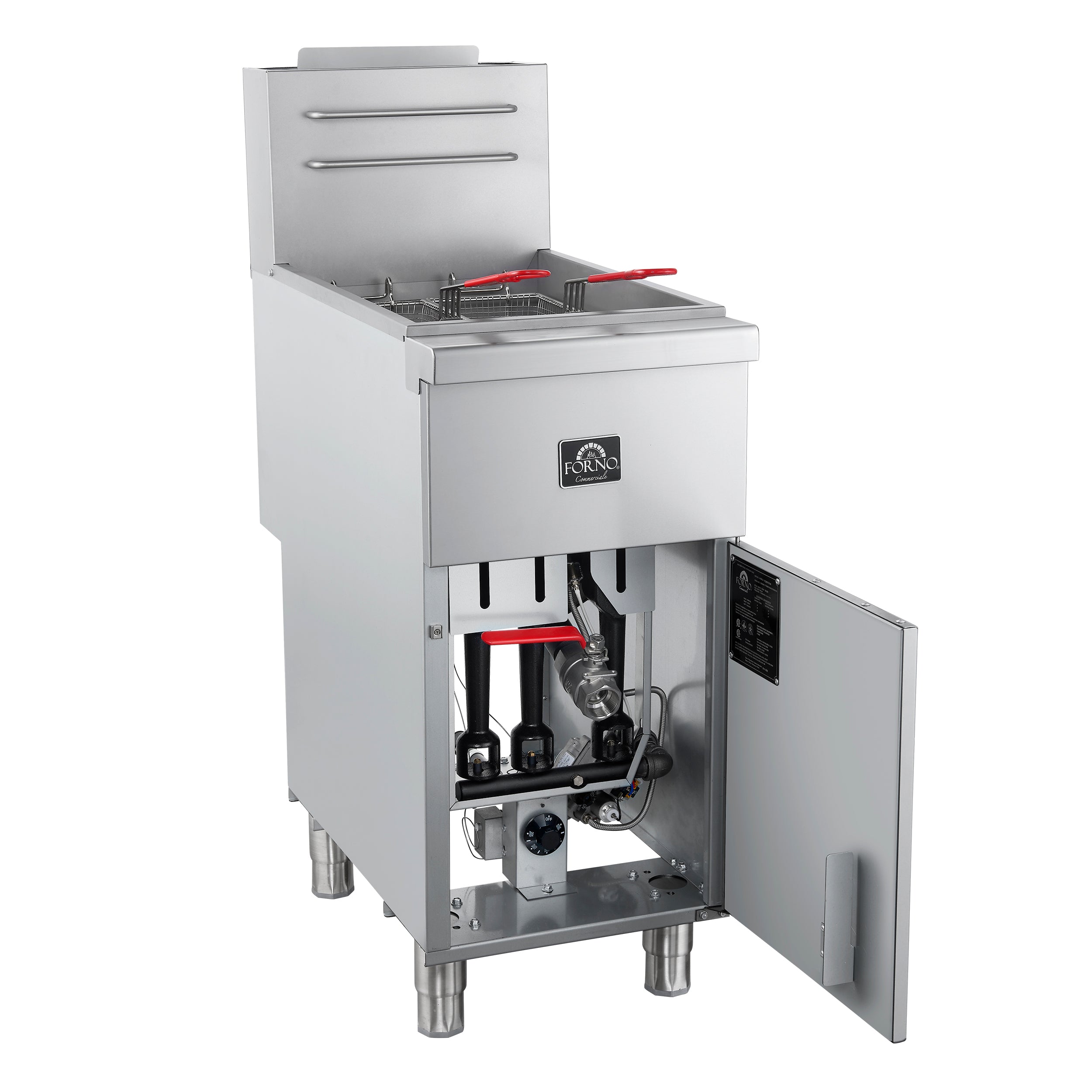 Forno Commerciale Propane Gas Deep Fryer, 4 Burners 120,000 BTU, 50 lbs Oil Capacity, Millivolt Control