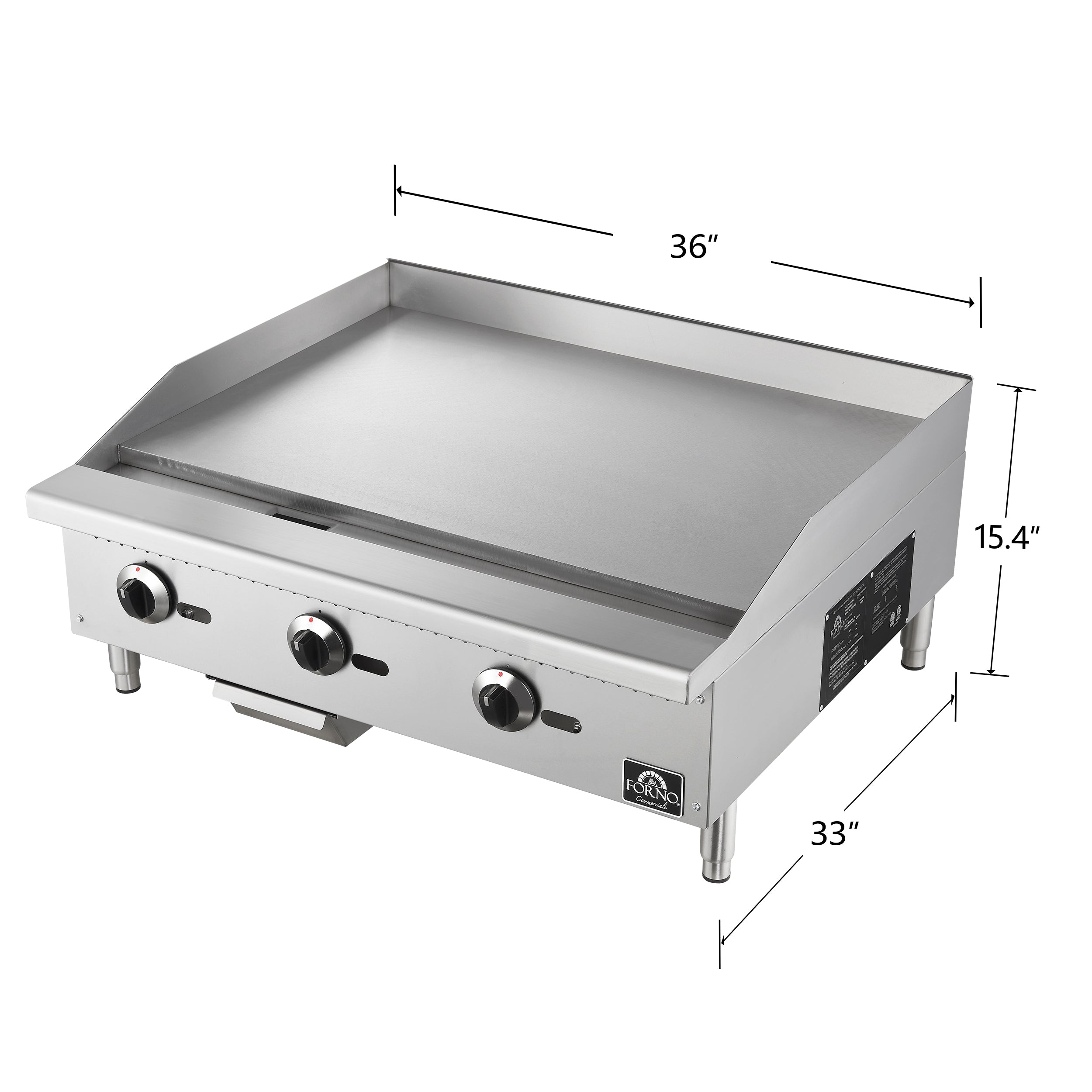 Forno Commerciale 36 Inch Gas Griddle, 3 Burners