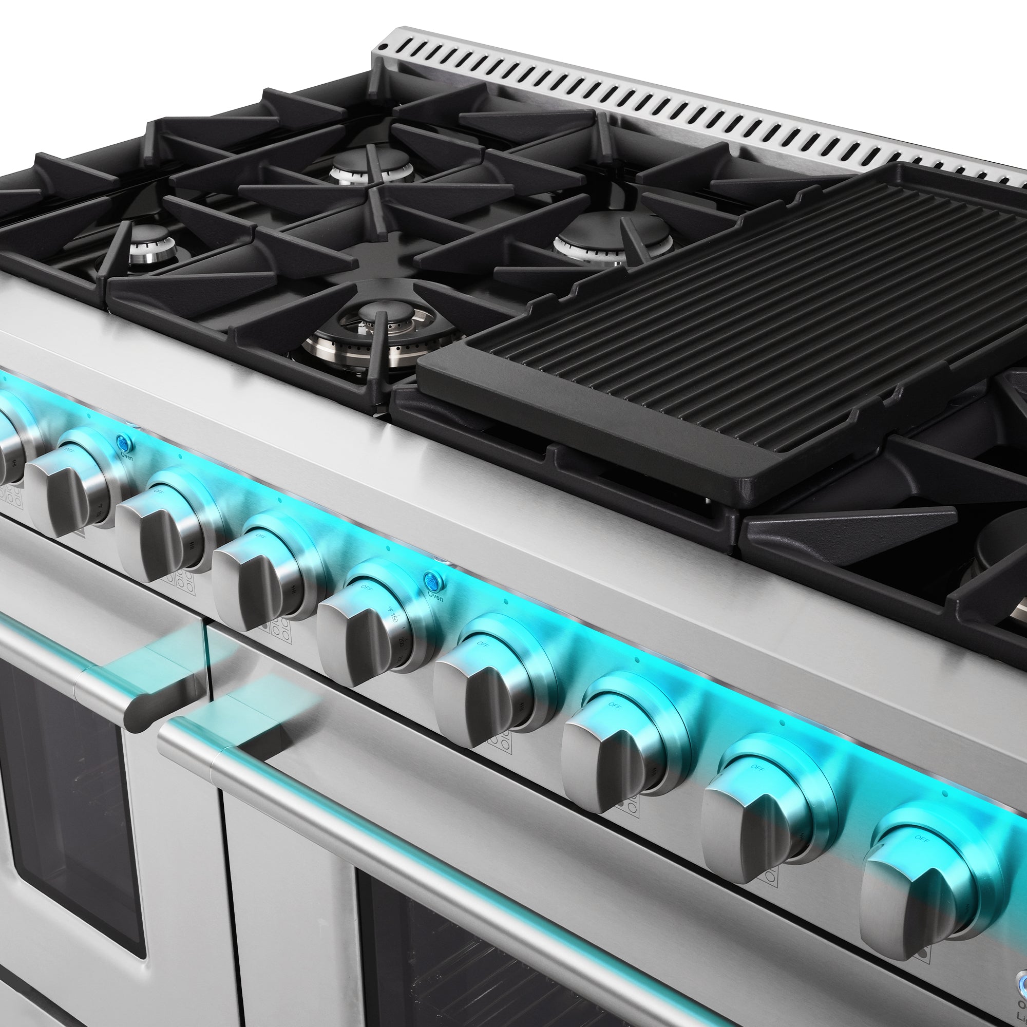 Cosmo Lumin 48 in. 5.5 cu. ft. 8-Burner Stainless Steel Dual Fuel Range with LED Knobs | COS-DFRP488K