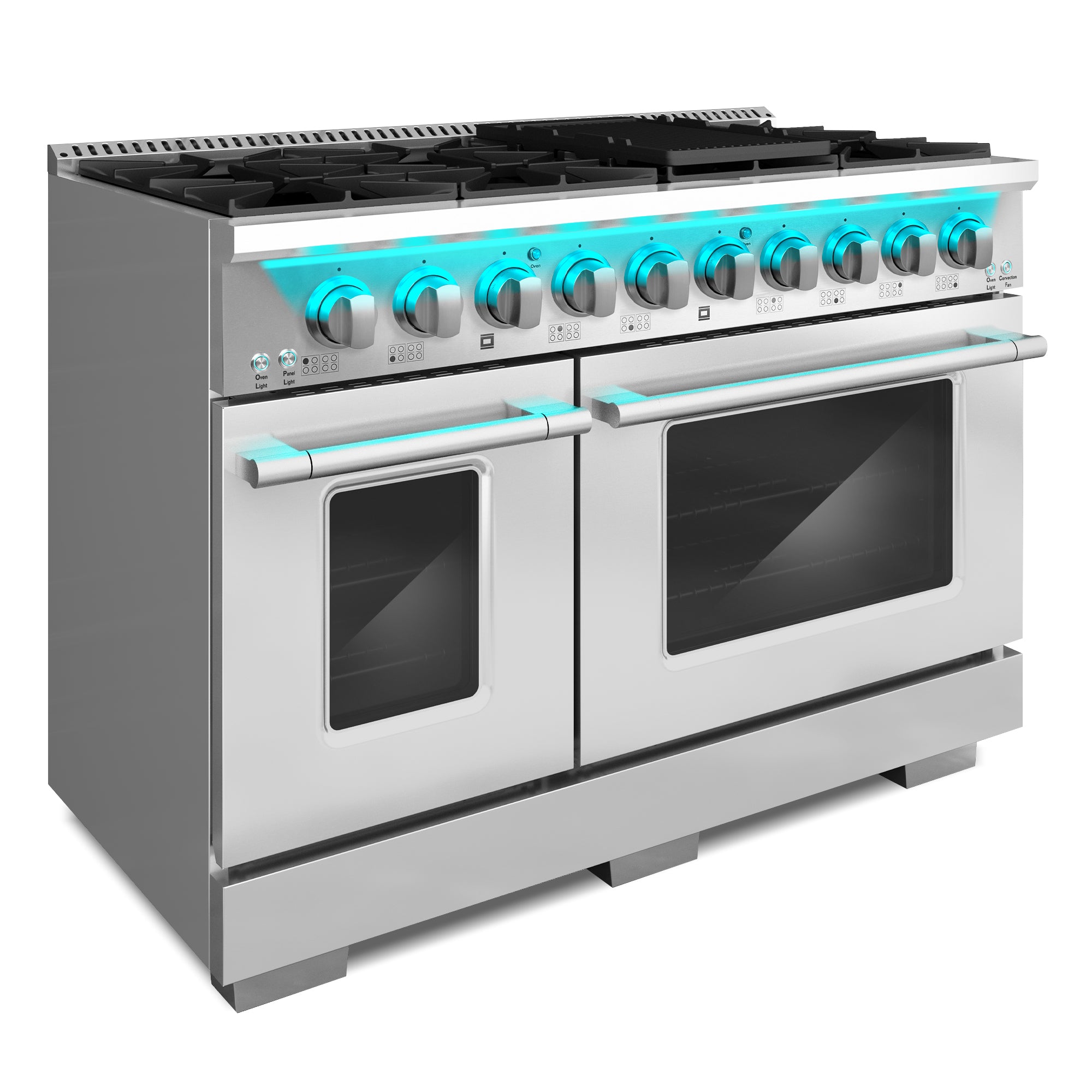 Cosmo Lumin 48 in. 5.5 cu. ft. 8-Burner Stainless Steel Dual Fuel Range with LED Knobs | COS-DFRP488K