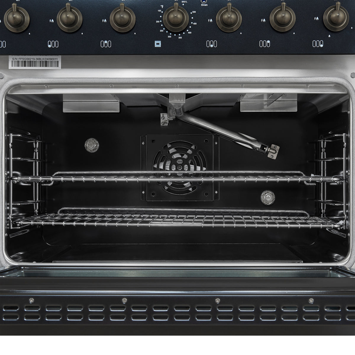 Forno Antico 36 in. 4.5 cu. ft. 6-Burner Black Dual Fuel Range with Antique Brass Accents | FFSGS6113-36BLK