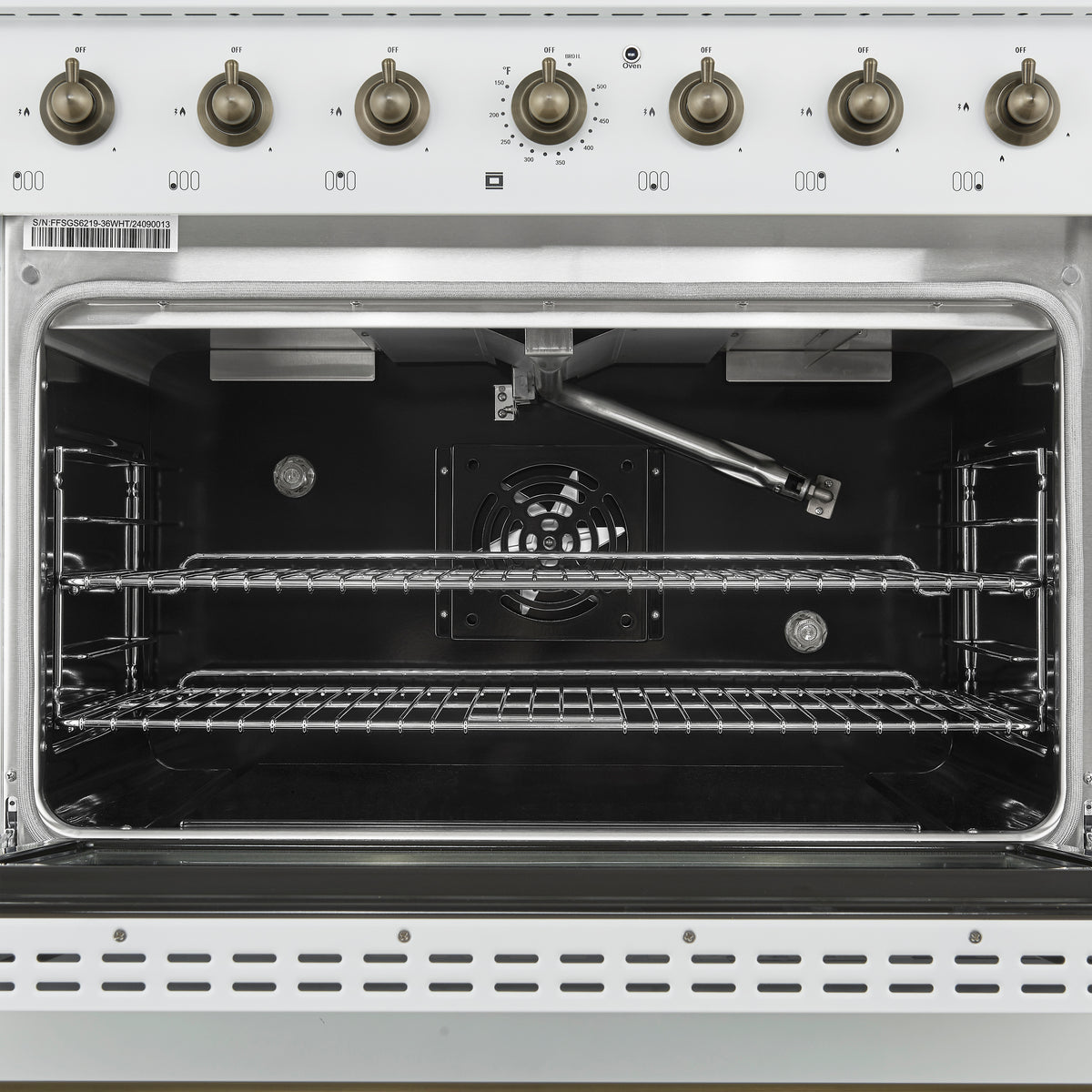 Forno Antico 36 in. 4.5 cu. ft. 6-Burner White Dual Fuel Range with Antique Brass Accents | FFSGS6113-36WHT