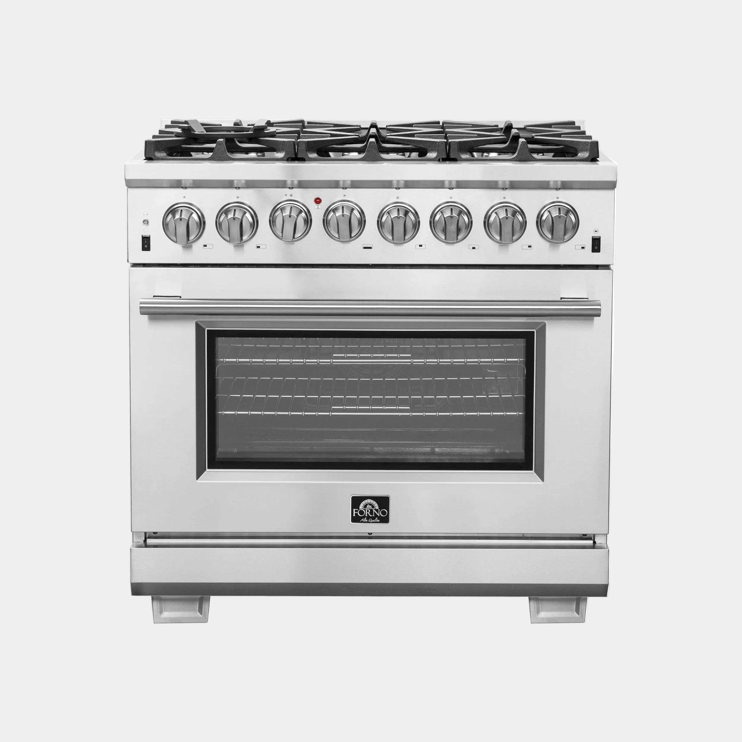 Forno Capriasca 36 in. 5.36 cu. ft. 6-Burner Stainless Steel Dual Fuel Range with Brass Burners | FFSGS6187-36