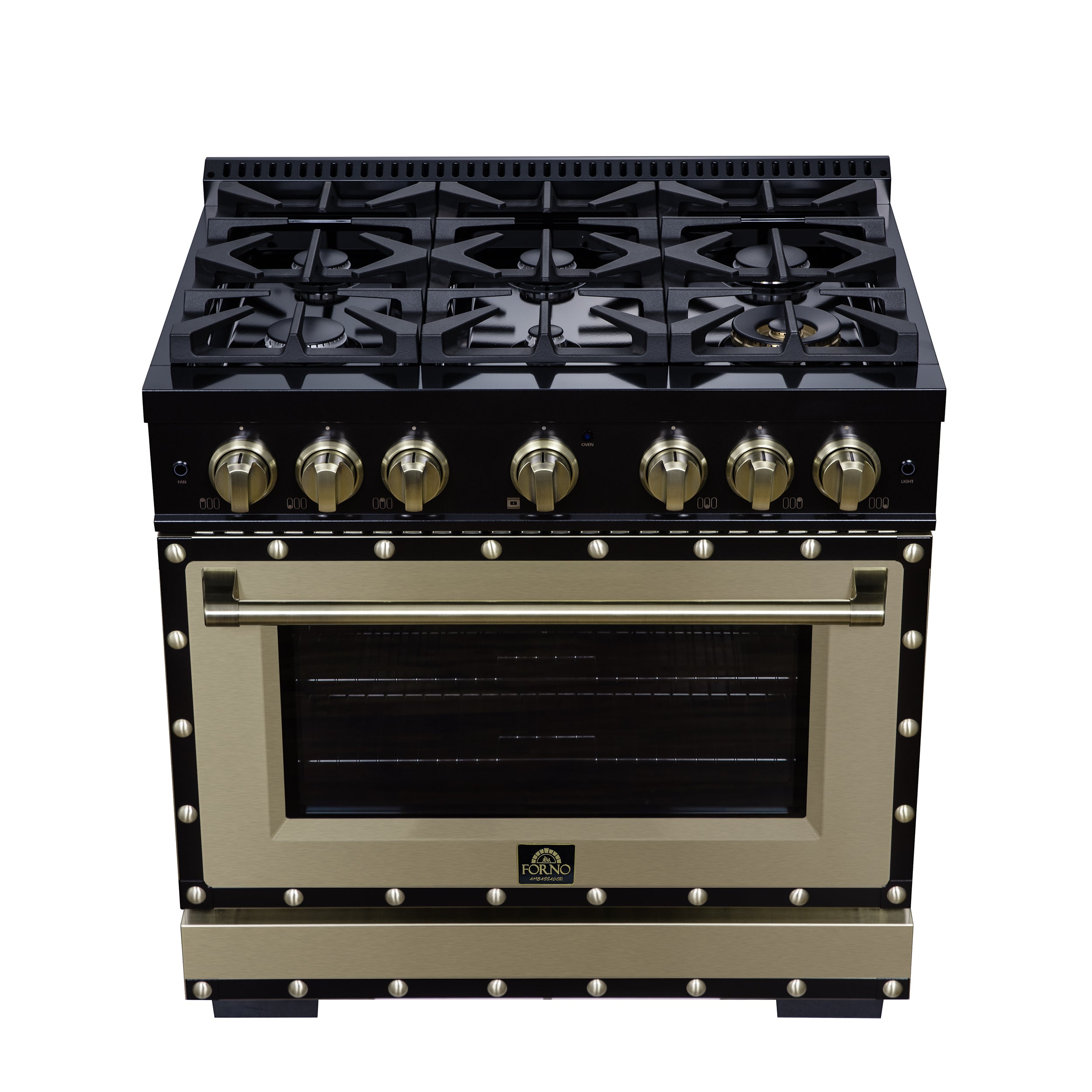 Forno Valente 36 in. 5.2 Cu.ft. Black Dual Fuel Range with 6 Sealed Burners and Air Fry | FFSGS6199-36CPBLK