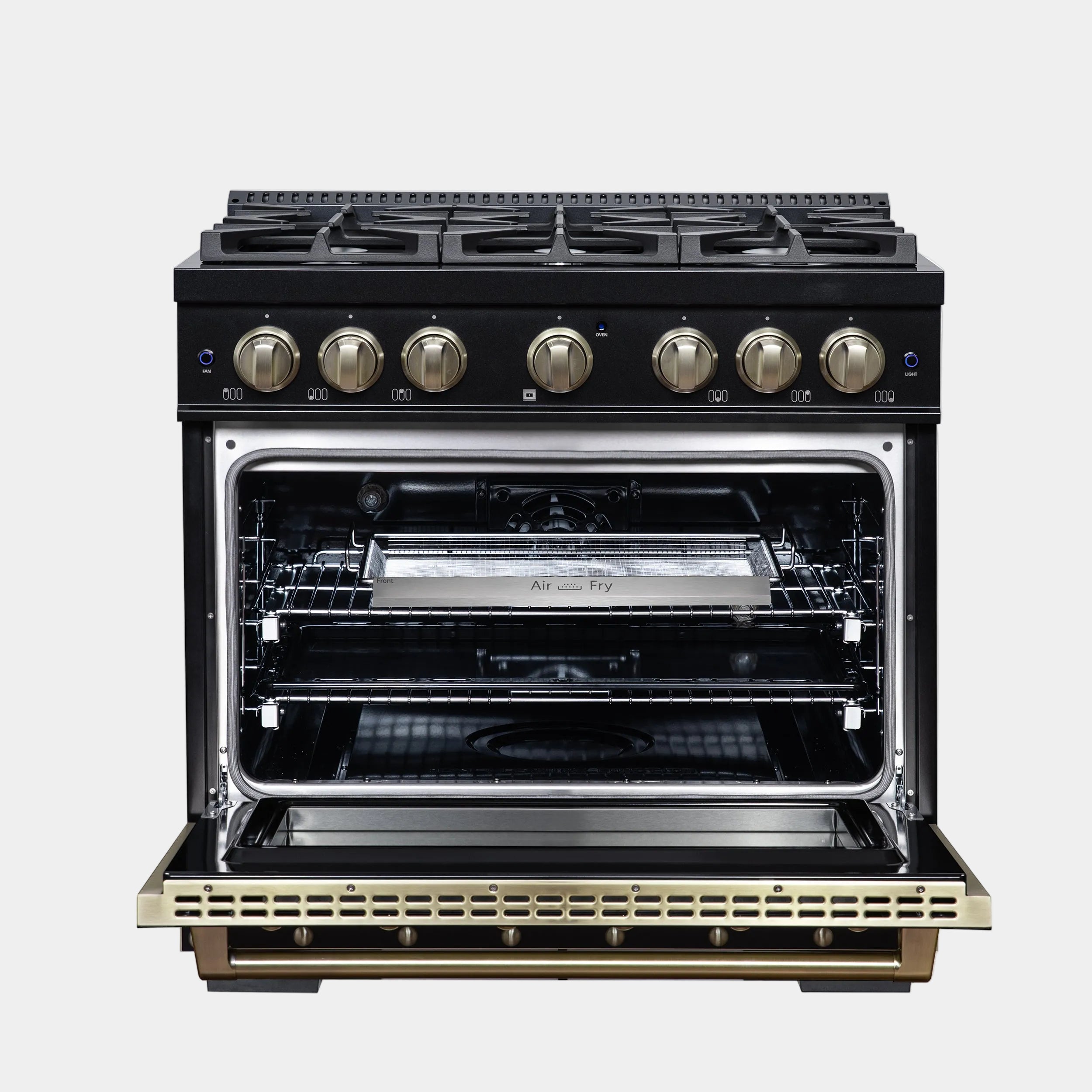 Forno Valente 36 in. 5.2 Cu.ft. Black Dual Fuel Range with 6 Sealed Burners and Air Fry | FFSGS6199-36CPBLK