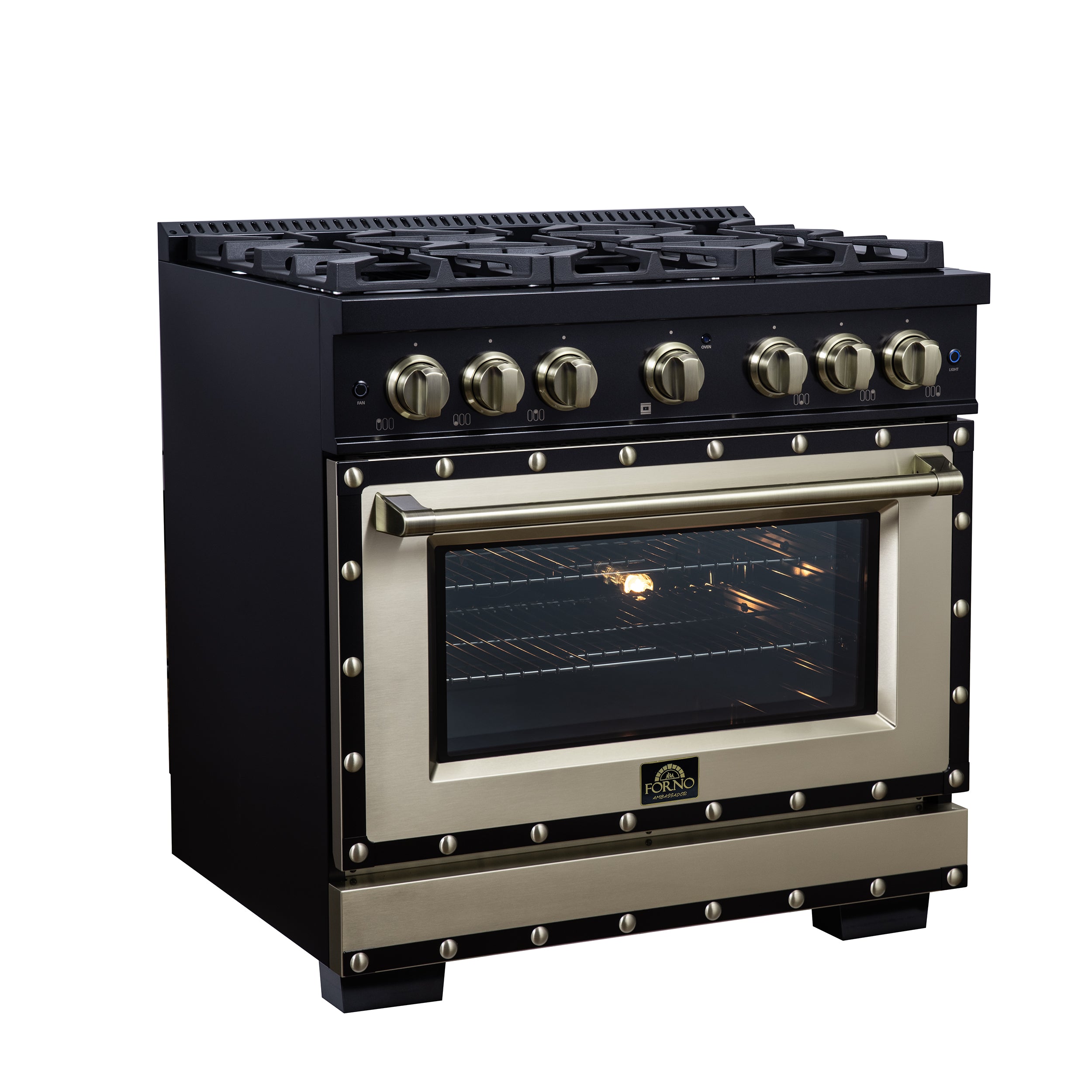 Forno Valente 36 in. 5.2 Cu.ft. Black Dual Fuel Range with 6 Sealed Burners and Air Fry | FFSGS6199-36CPBLK