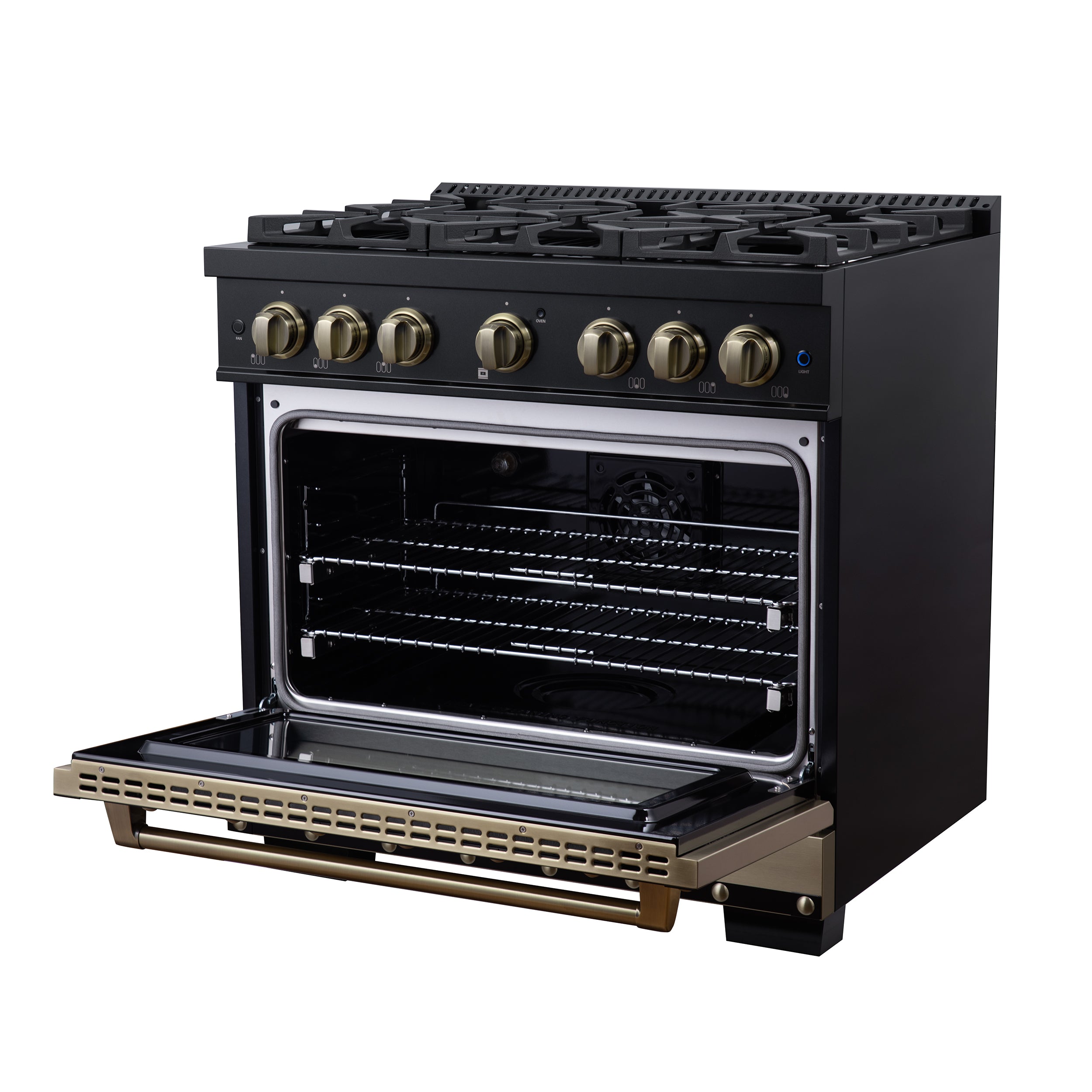 Forno Valente 36 in. 5.2 Cu.ft. Black Dual Fuel Range with 6 Sealed Burners and Air Fry | FFSGS6199-36CPBLK