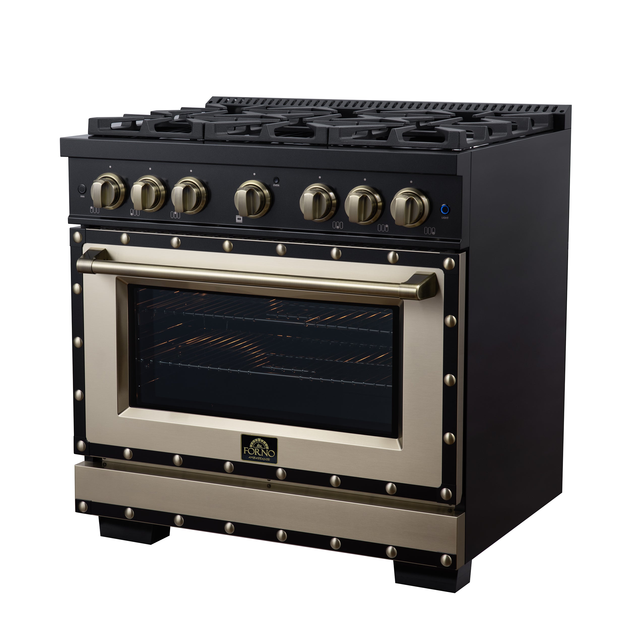 Forno Valente 36 in. 5.2 Cu.ft. Black Dual Fuel Range with 6 Sealed Burners and Air Fry | FFSGS6199-36CPBLK