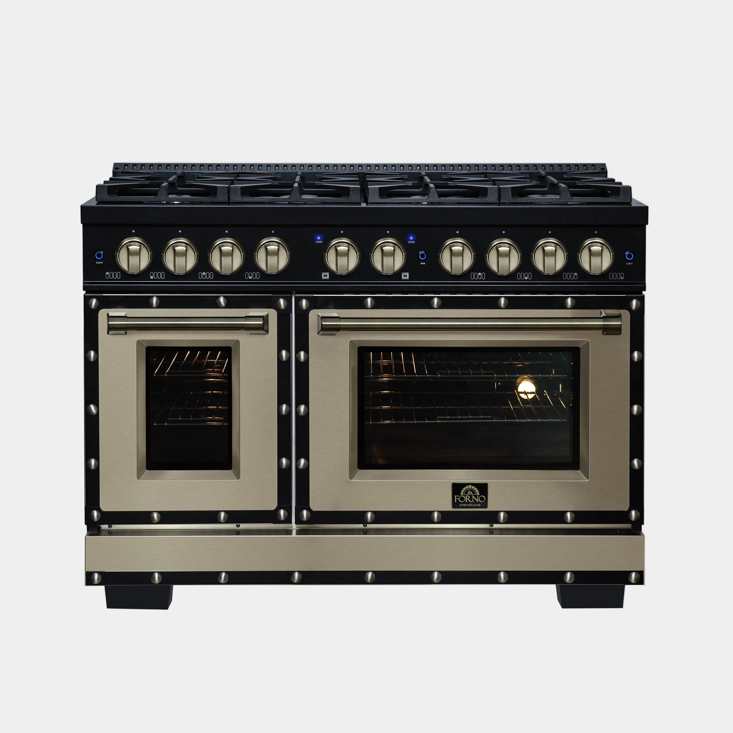 Forno Valente 48 in. 6.7 Cu.ft. Black Dual Fuel Range with 8 Sealed Burners and Air Fry | FFSGS6199-48CPBLK