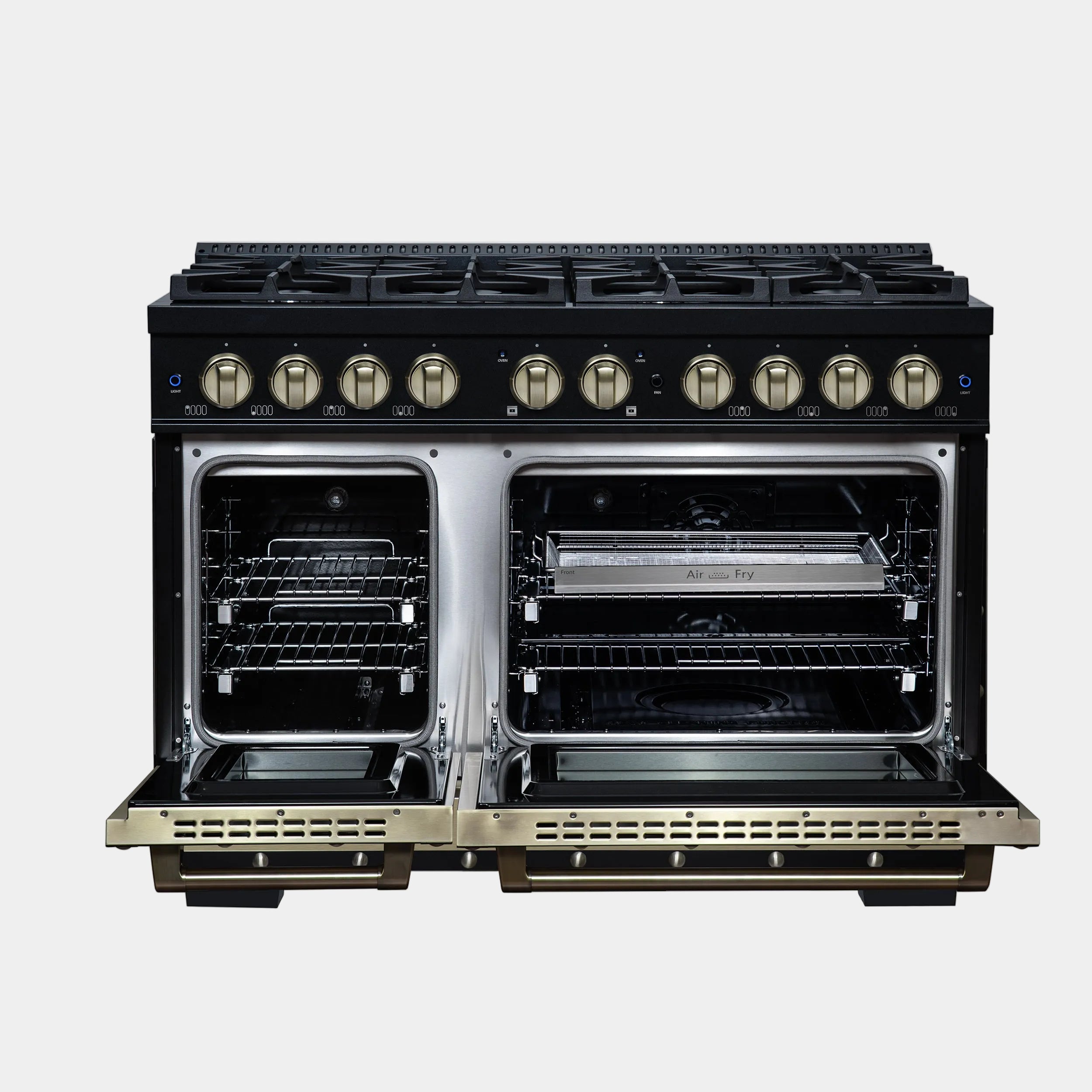 Forno Valente 48 in. 6.7 Cu.ft. Black Dual Fuel Range with 8 Sealed Burners and Air Fry | FFSGS6199-48CPBLK