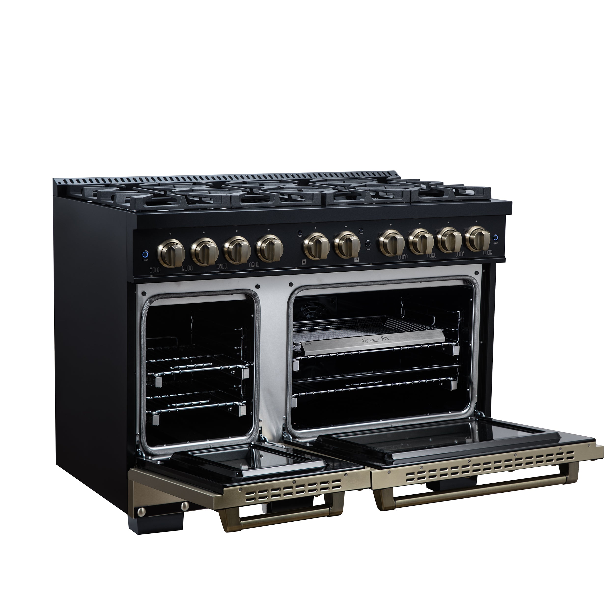 Forno Valente 48 in. 6.7 Cu.ft. Black Dual Fuel Range with 8 Sealed Burners and Air Fry | FFSGS6199-48CPBLK
