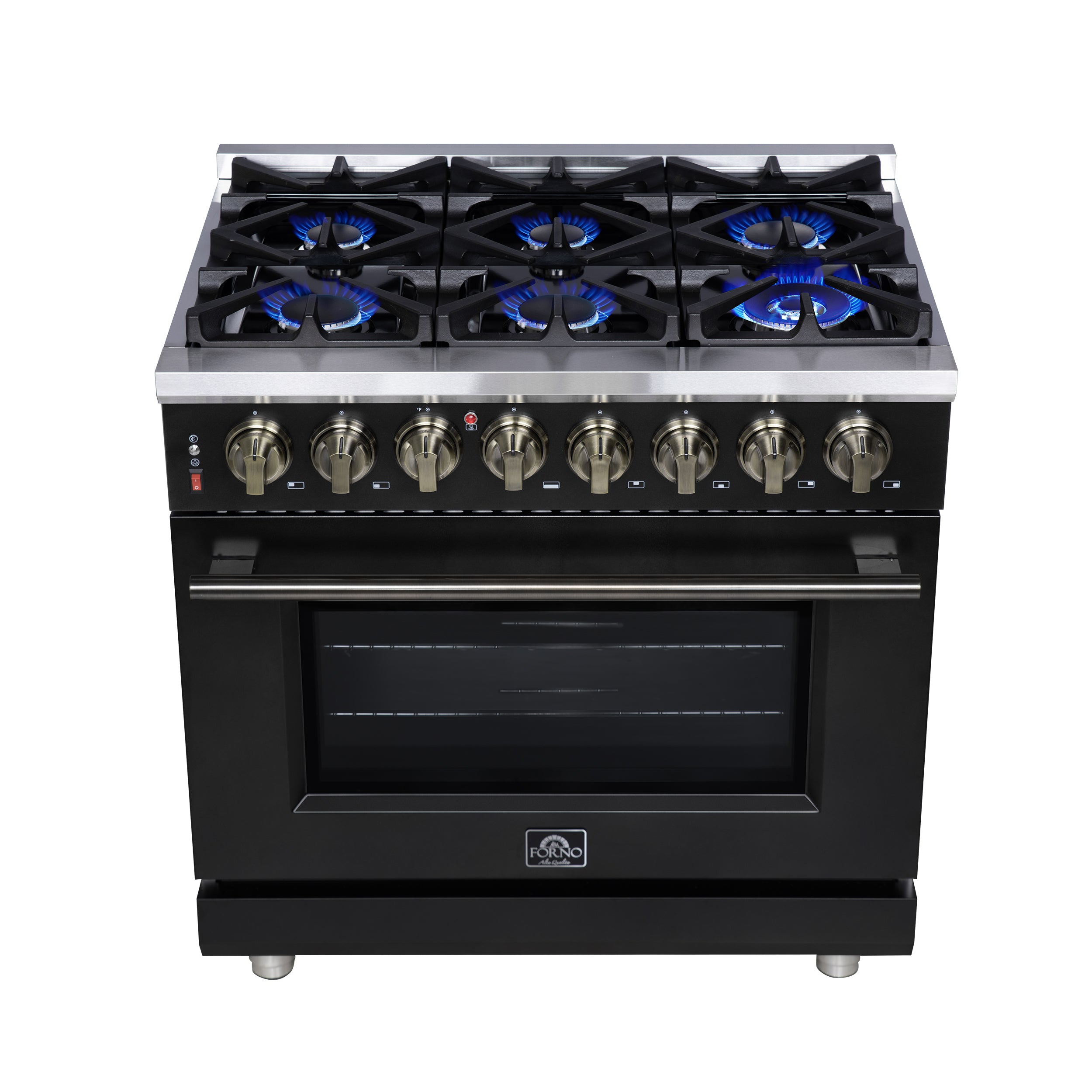 Forno Massimo 36 in. 5.36 cu. ft. 6-Burner White Dual Fuel Range with Antique Brass Accents | FFSGS6125-36WHT