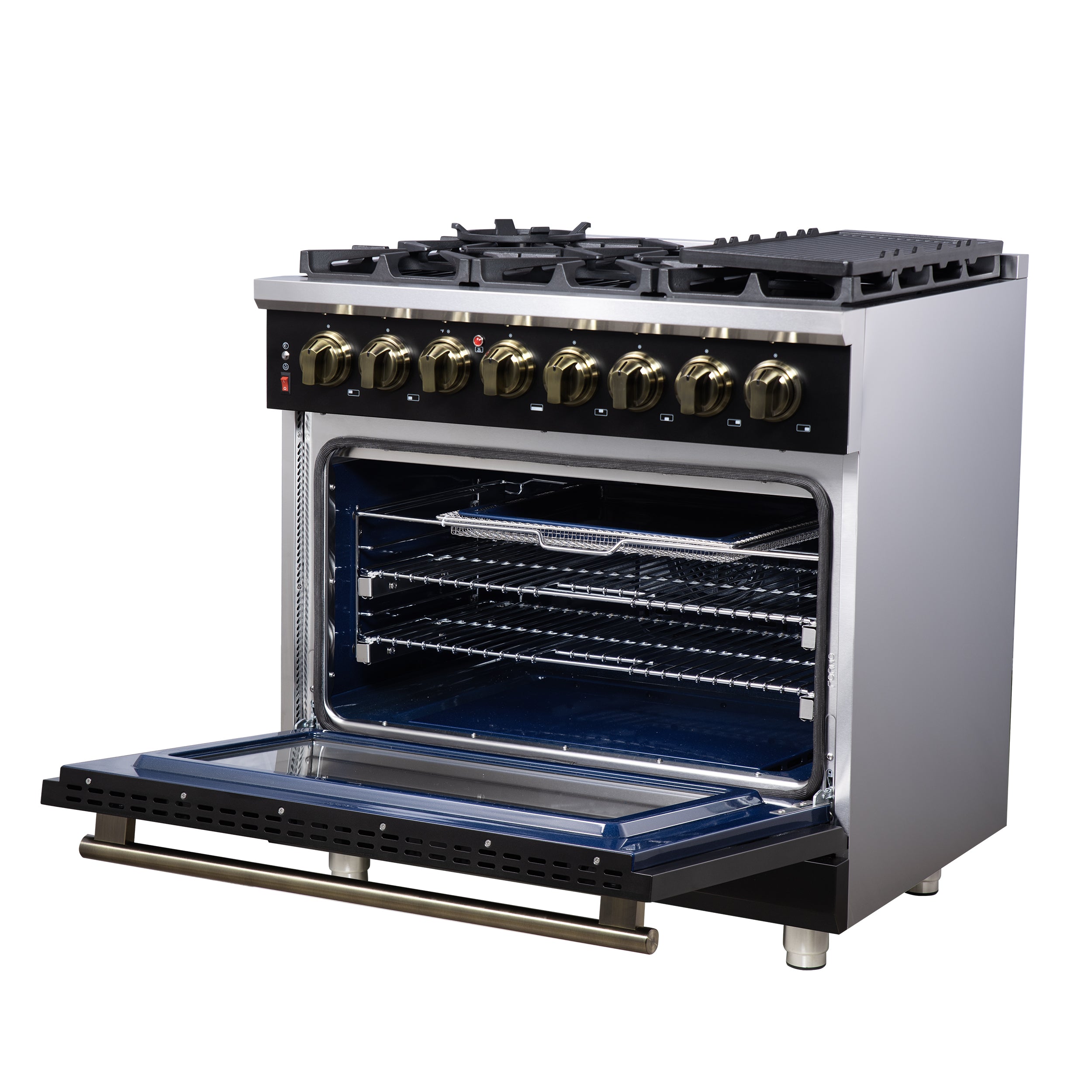 Forno Massimo 36 in. 5.36 cu. ft. 6-Burner White Dual Fuel Range with Antique Brass Accents | FFSGS6125-36WHT