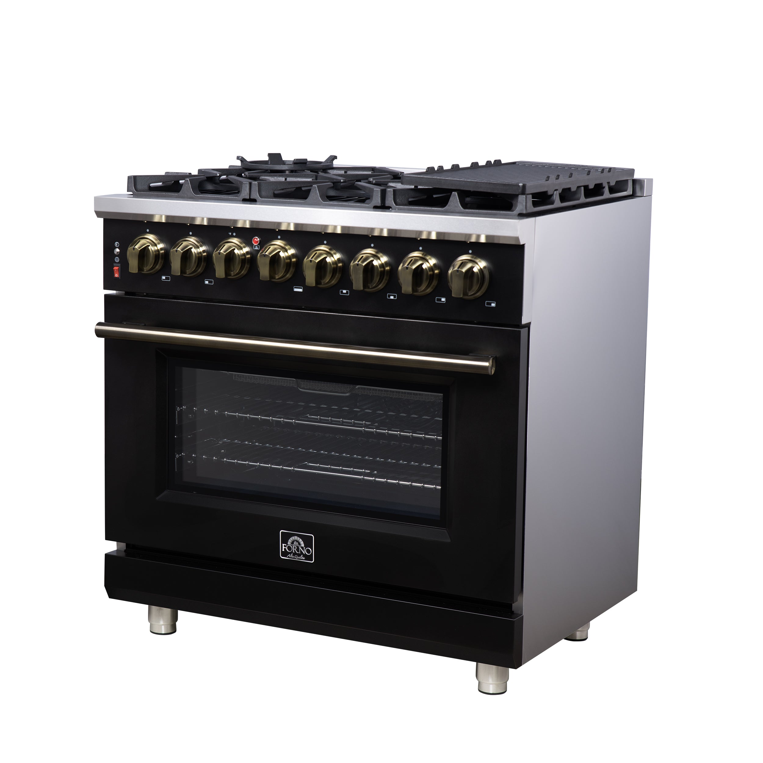 Forno Massimo 36 in. 5.36 cu. ft. 6-Burner White Dual Fuel Range with Antique Brass Accents | FFSGS6125-36WHT