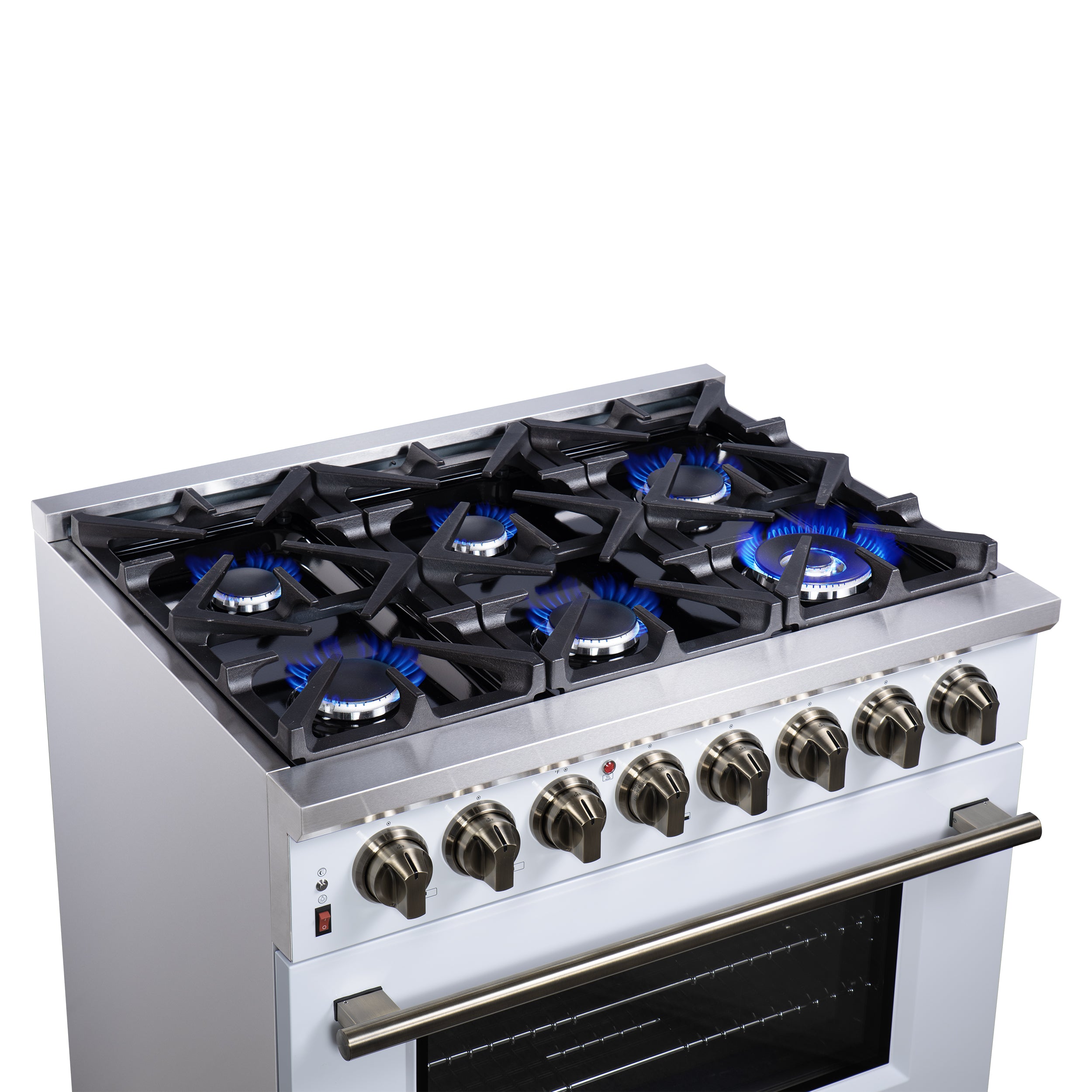 Forno Massimo 36 in. 5.36 cu. ft. 6-Burner White Dual Fuel Range with Antique Brass Accents | FFSGS6125-36WHT