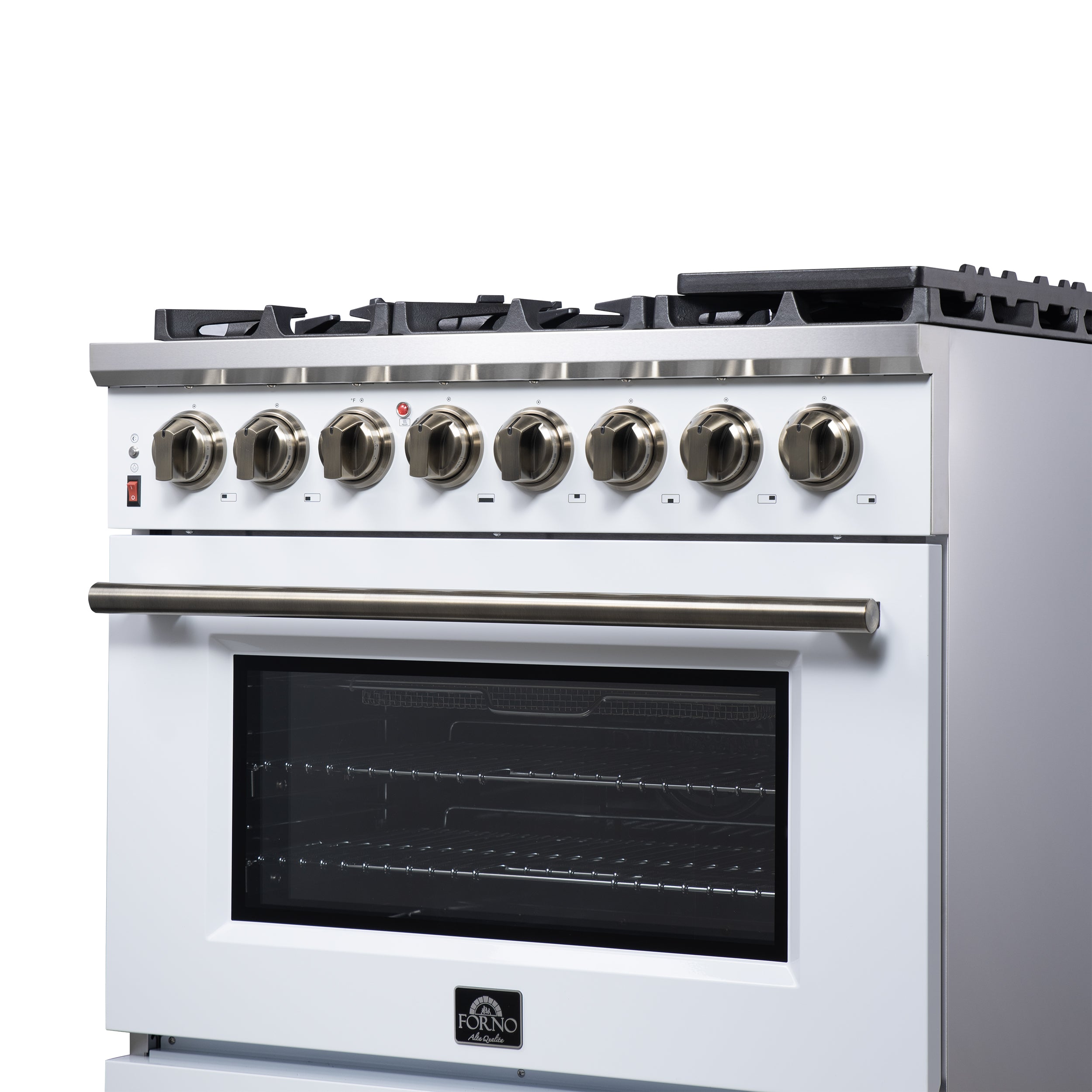 Forno Massimo 36 in. 5.36 cu. ft. 6-Burner White Dual Fuel Range with Antique Brass Accents | FFSGS6125-36WHT