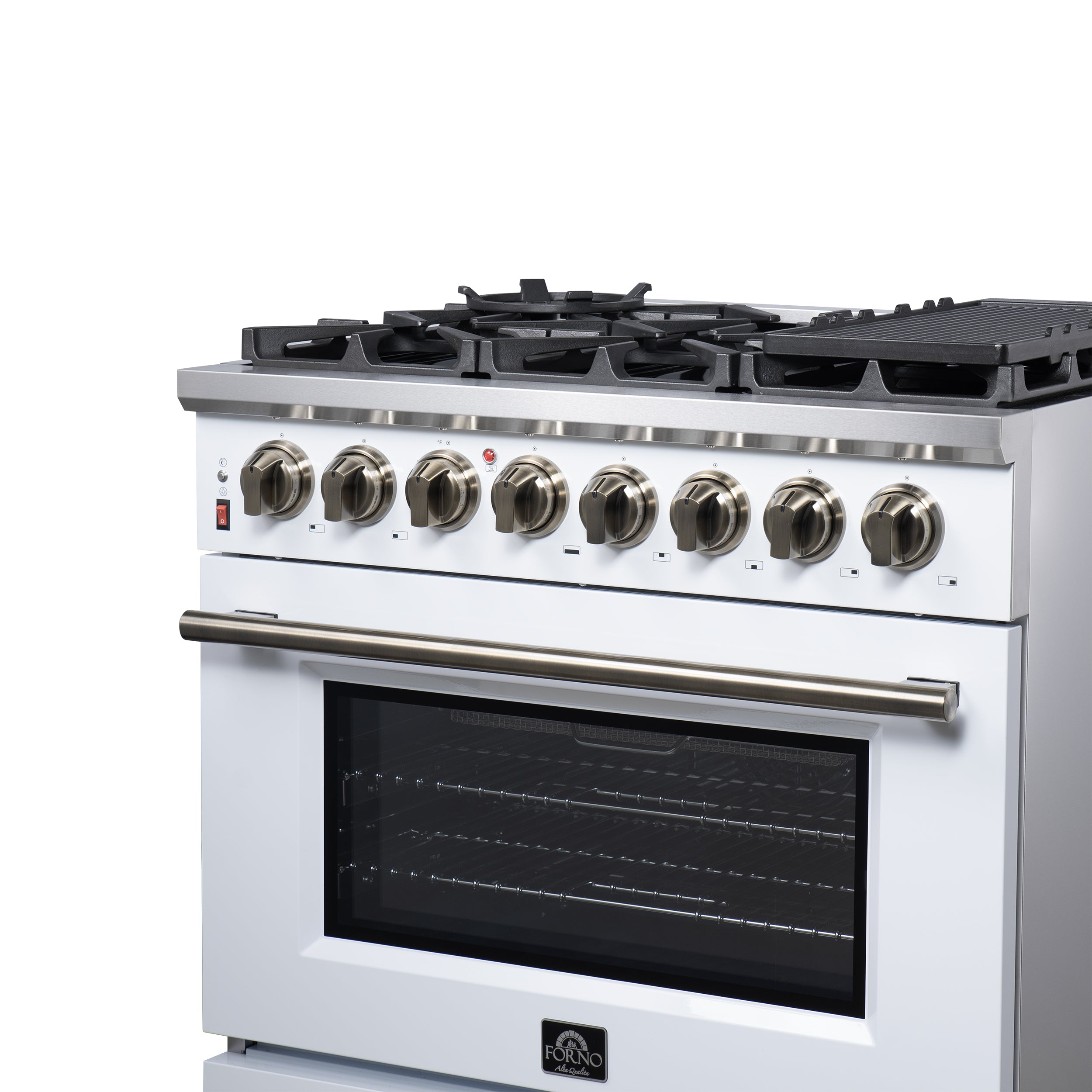 Forno Massimo 36 in. 5.36 cu. ft. 6-Burner White Dual Fuel Range with Antique Brass Accents | FFSGS6125-36WHT