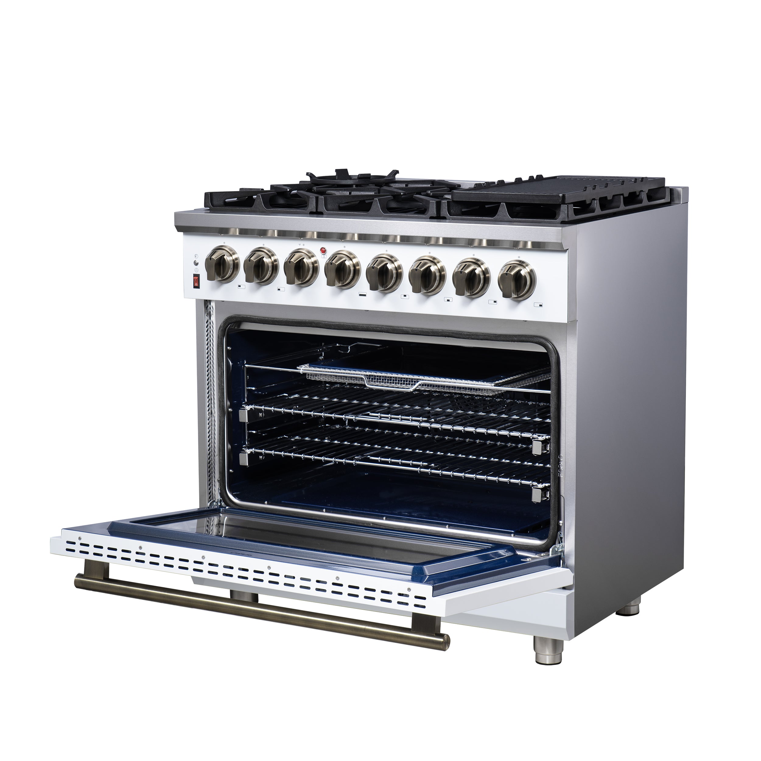 Forno Massimo 36 in. 5.36 cu. ft. 6-Burner White Dual Fuel Range with Antique Brass Accents | FFSGS6125-36WHT