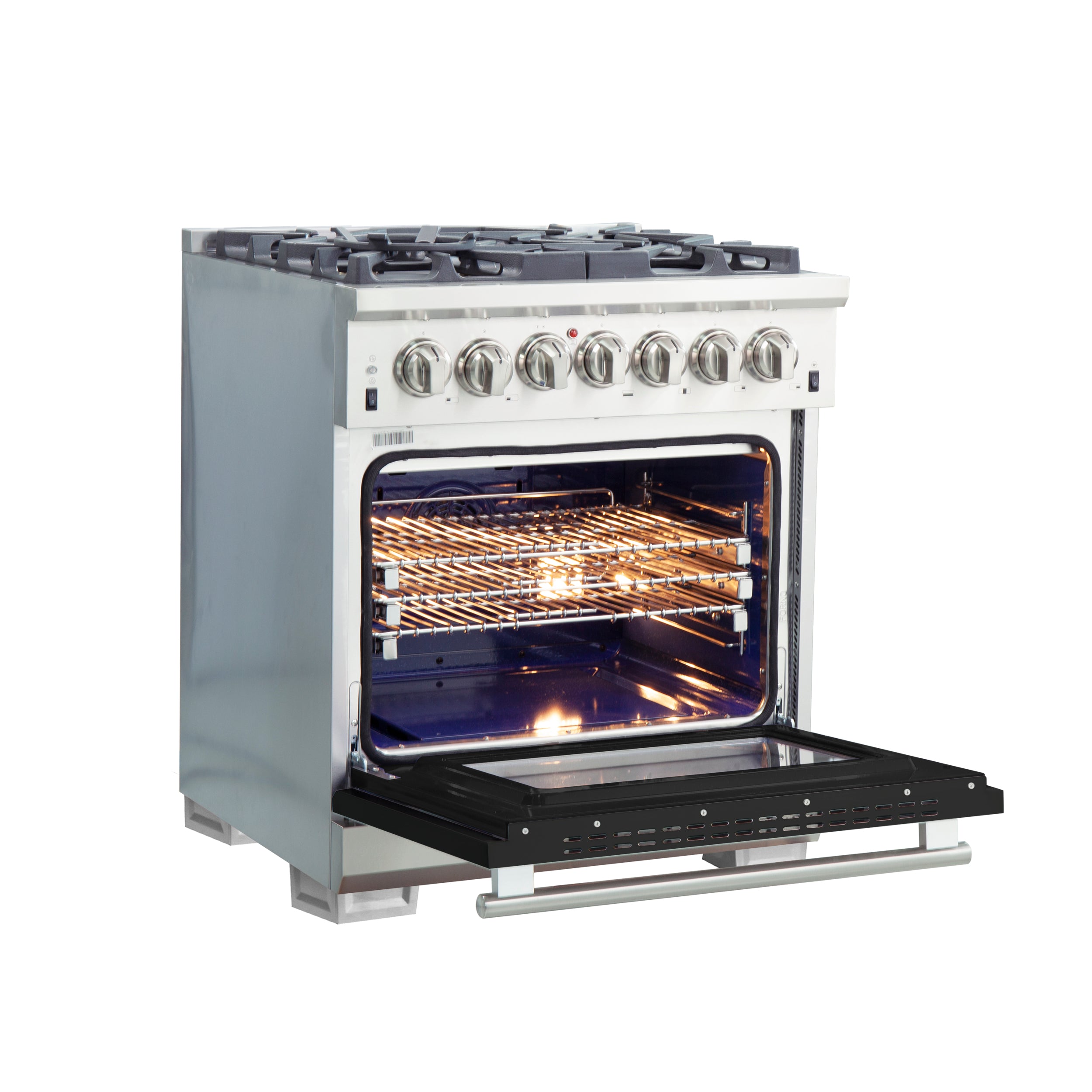 Forno Capriasca 30 in. 4.32 cu. ft.  5-burner Black Dual Fuel Range with Brass Burners | FFSGS6187-36BLK