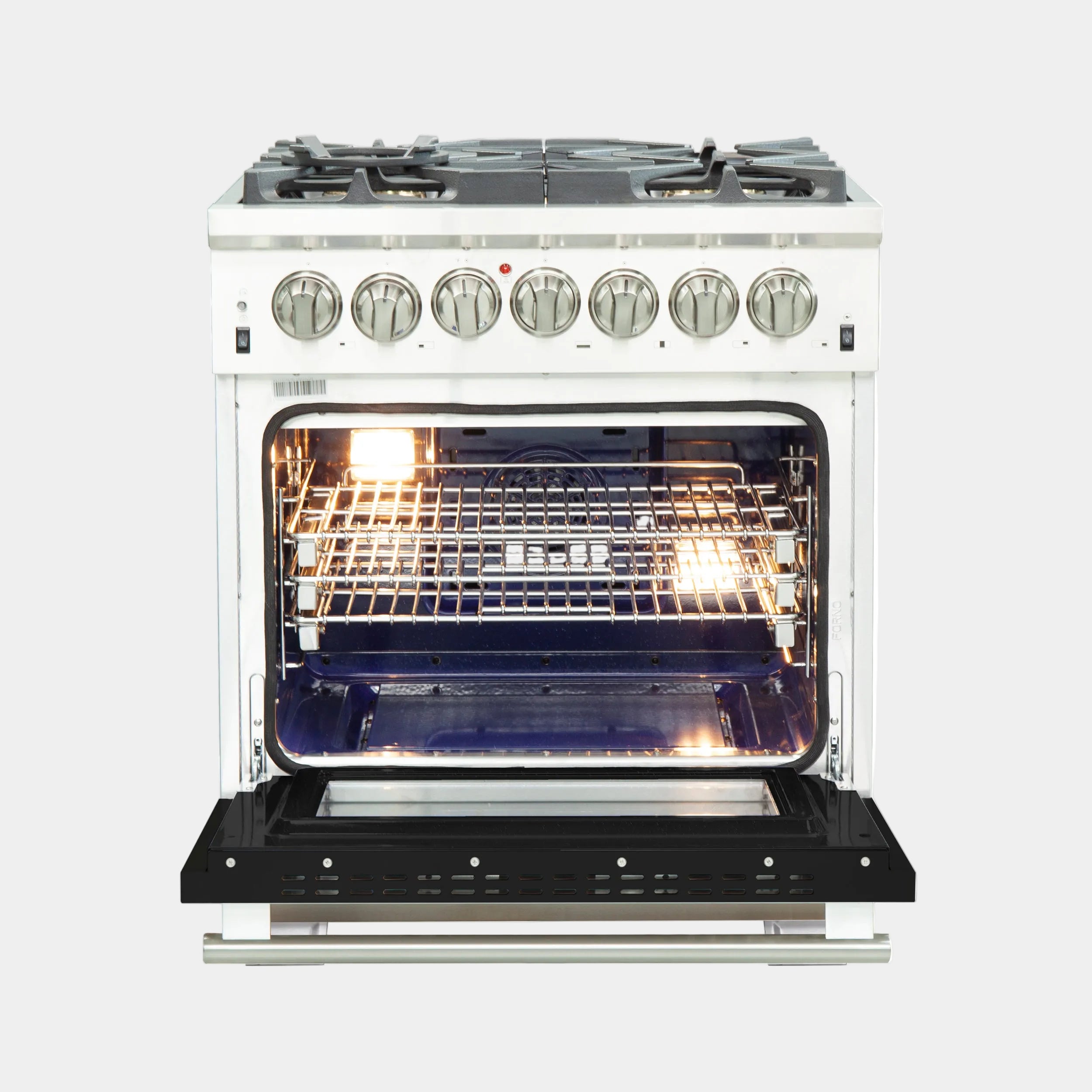 Forno Capriasca 30 in. 4.32 cu. ft.  5-burner Black Dual Fuel Range with Brass Burners | FFSGS6187-36BLK