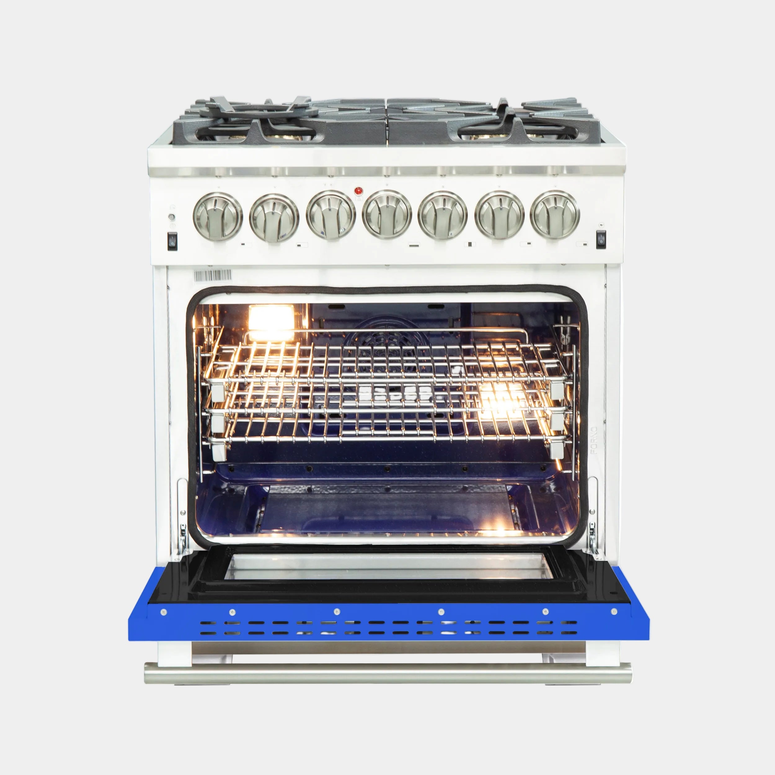 Forno Capriasca 30 in. 4.32 cu. ft.  5-burner Black Dual Fuel Range with Brass Burners | FFSGS6187-30BLU