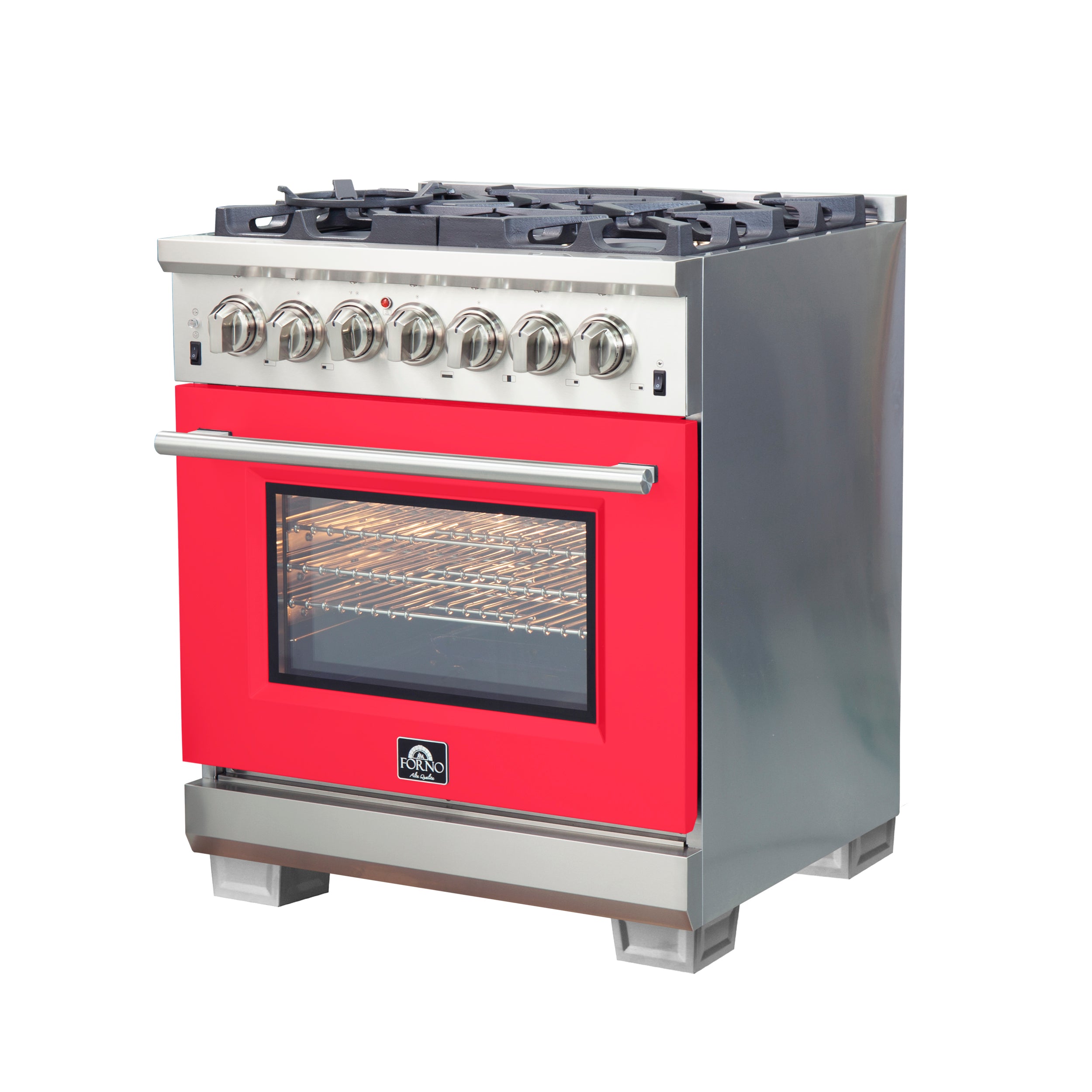 Forno Capriasca 30 in. 4.32 cu. ft.  5-burner Red Dual Fuel Range with Brass Burners | FFSGS6187-30RED