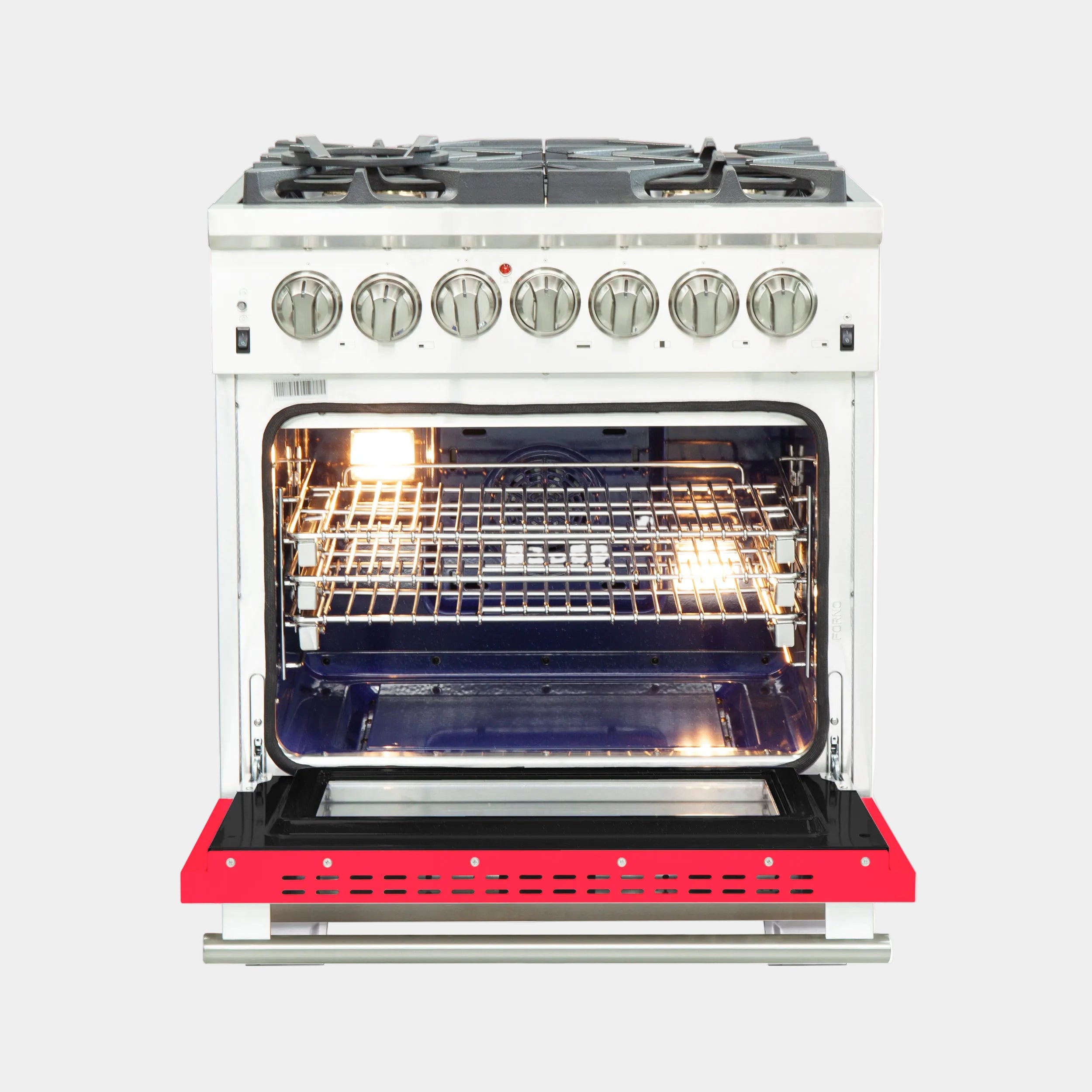 Forno Capriasca 30 in. 4.32 cu. ft.  5-burner Red Dual Fuel Range with Brass Burners | FFSGS6187-30RED