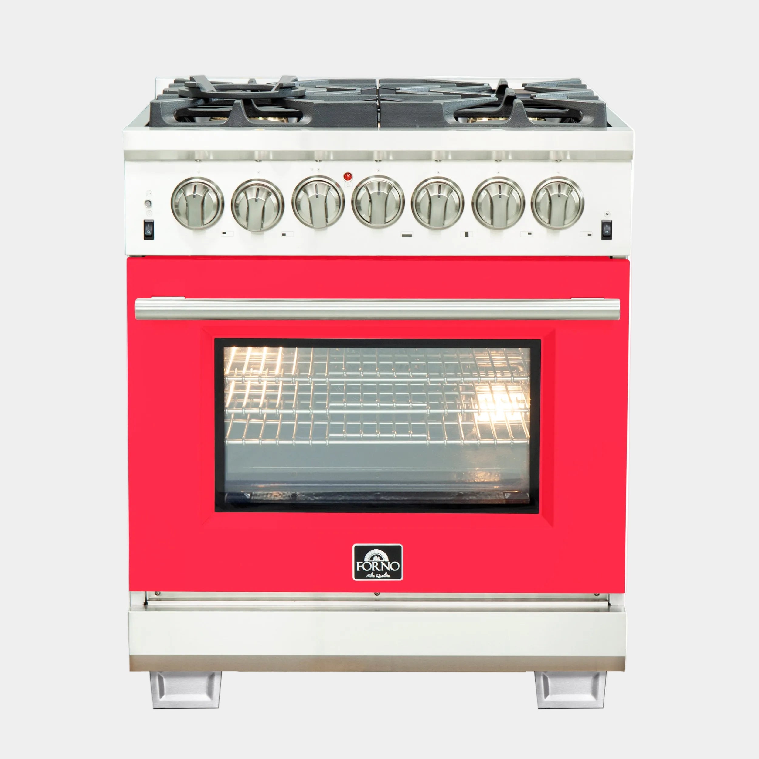 Forno Capriasca 30 in. 4.32 cu. ft.  5-burner Red Dual Fuel Range with Brass Burners | FFSGS6187-30RED