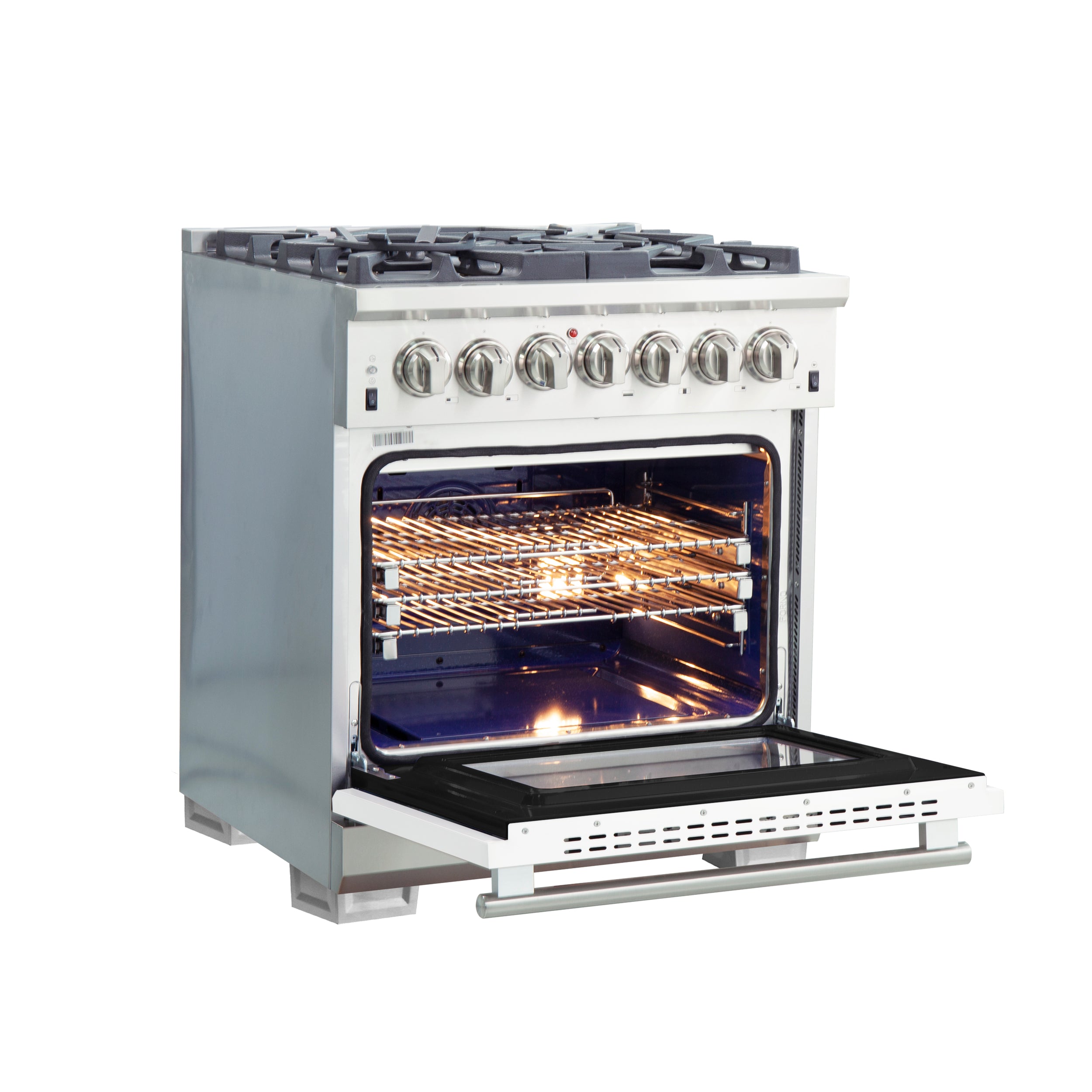 Forno Capriasca 30 in. 4.32 cu. ft.  5-burner White Dual Fuel Range with Brass Burners | FFSGS6187-30WHT