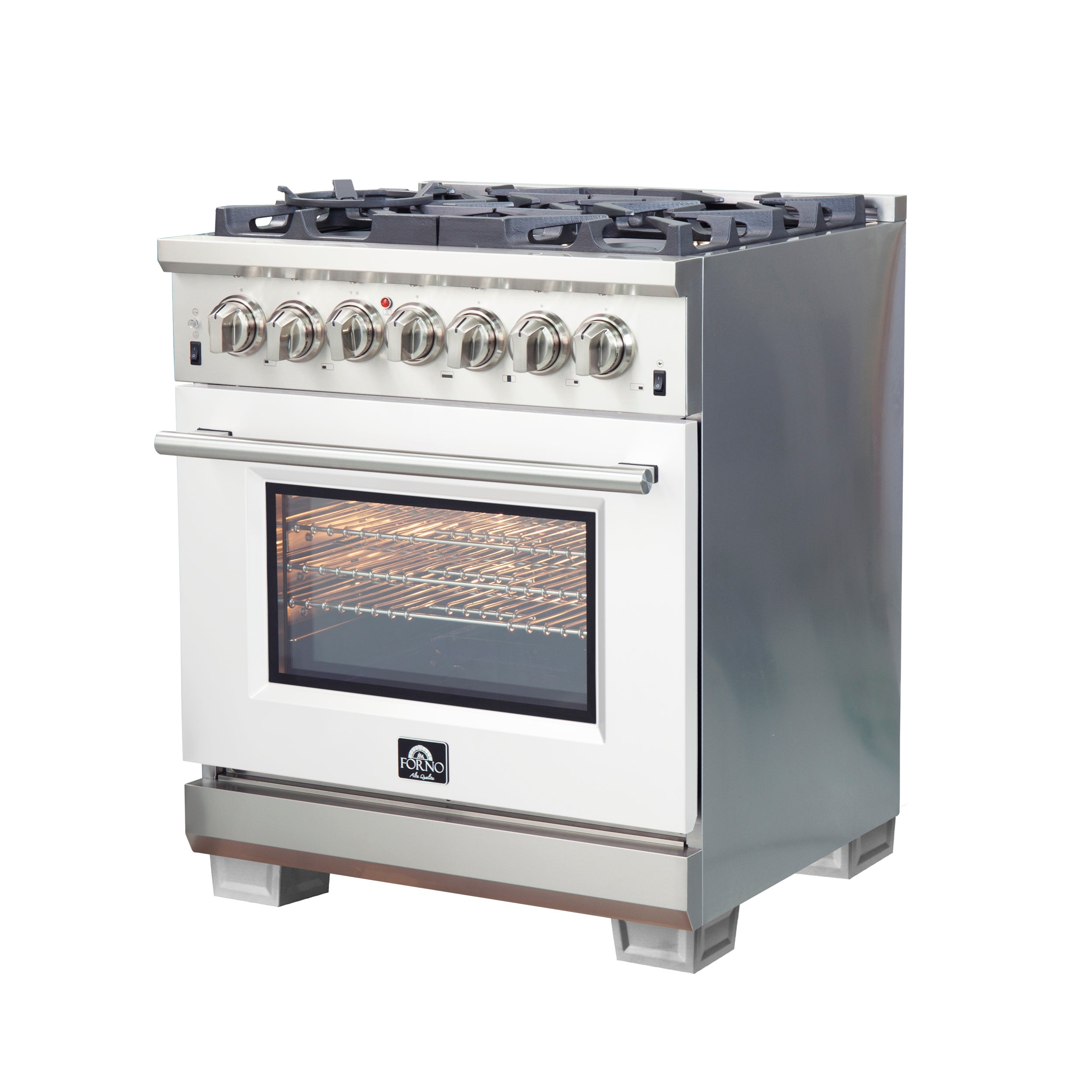 Forno Capriasca 30 in. 4.32 cu. ft.  5-burner White Dual Fuel Range with Brass Burners | FFSGS6187-30WHT