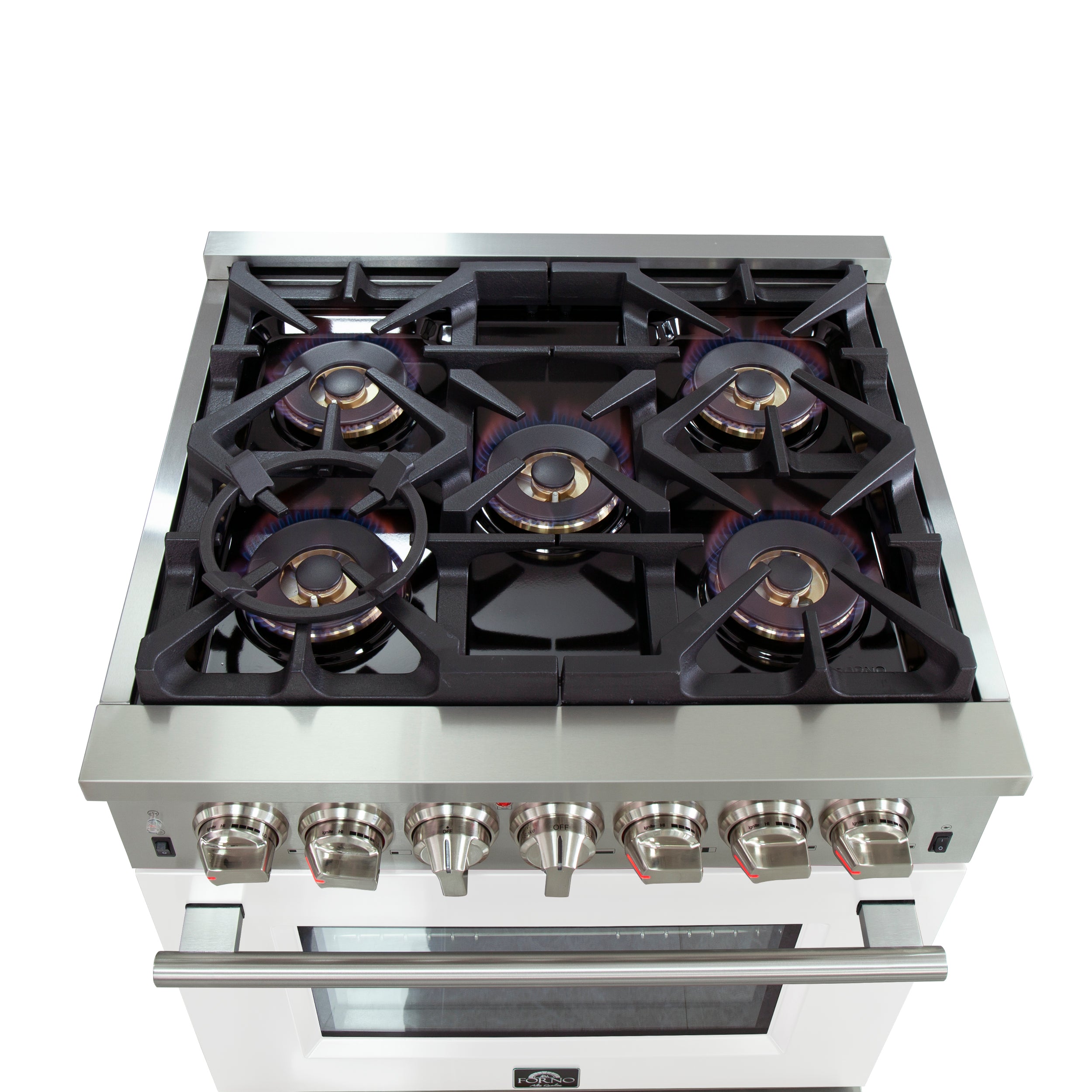 Forno Capriasca 30 in. 4.32 cu. ft.  5-burner White Dual Fuel Range with Brass Burners | FFSGS6187-30WHT