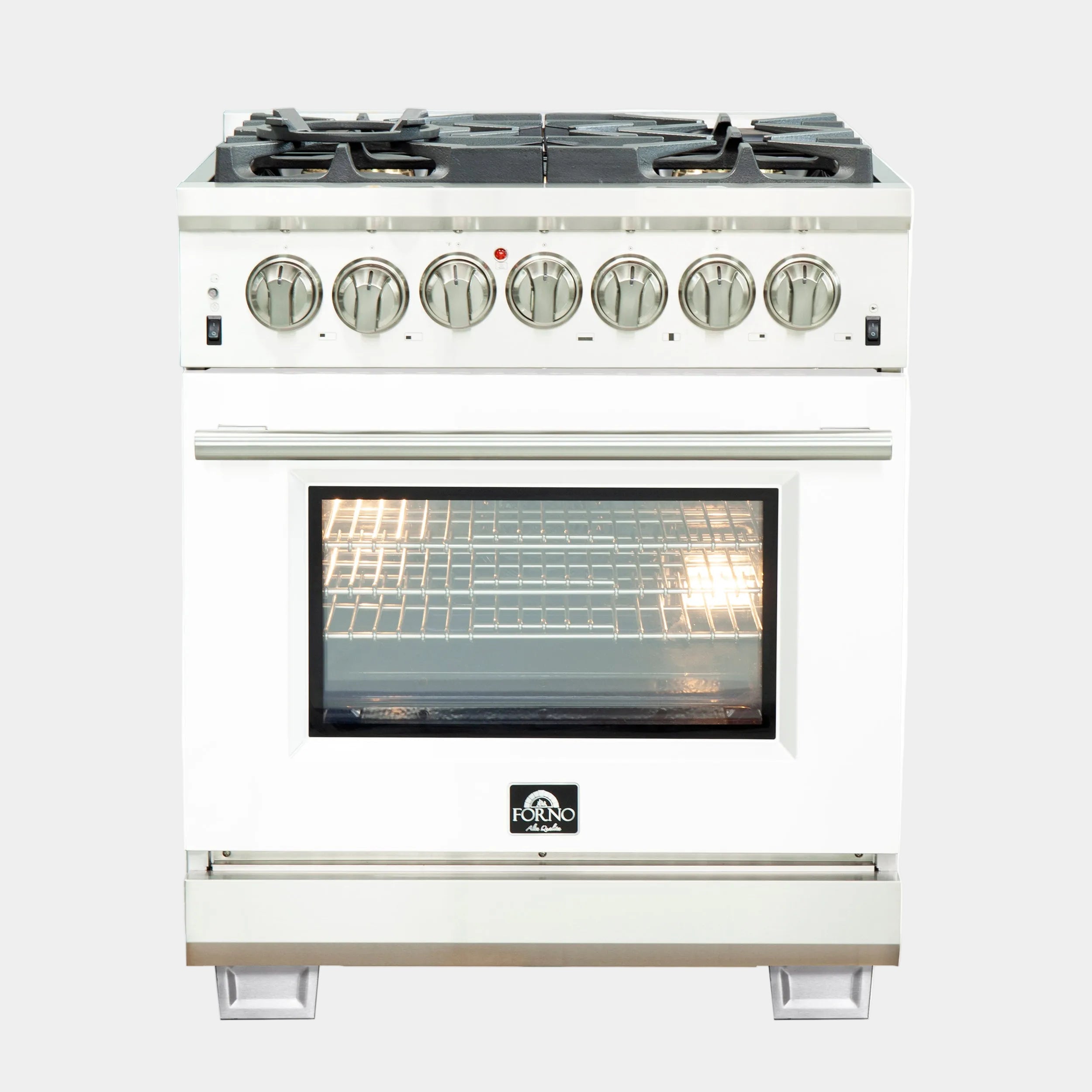 Forno Capriasca 30 in. 4.32 cu. ft.  5-burner White Dual Fuel Range with Brass Burners | FFSGS6187-30WHT