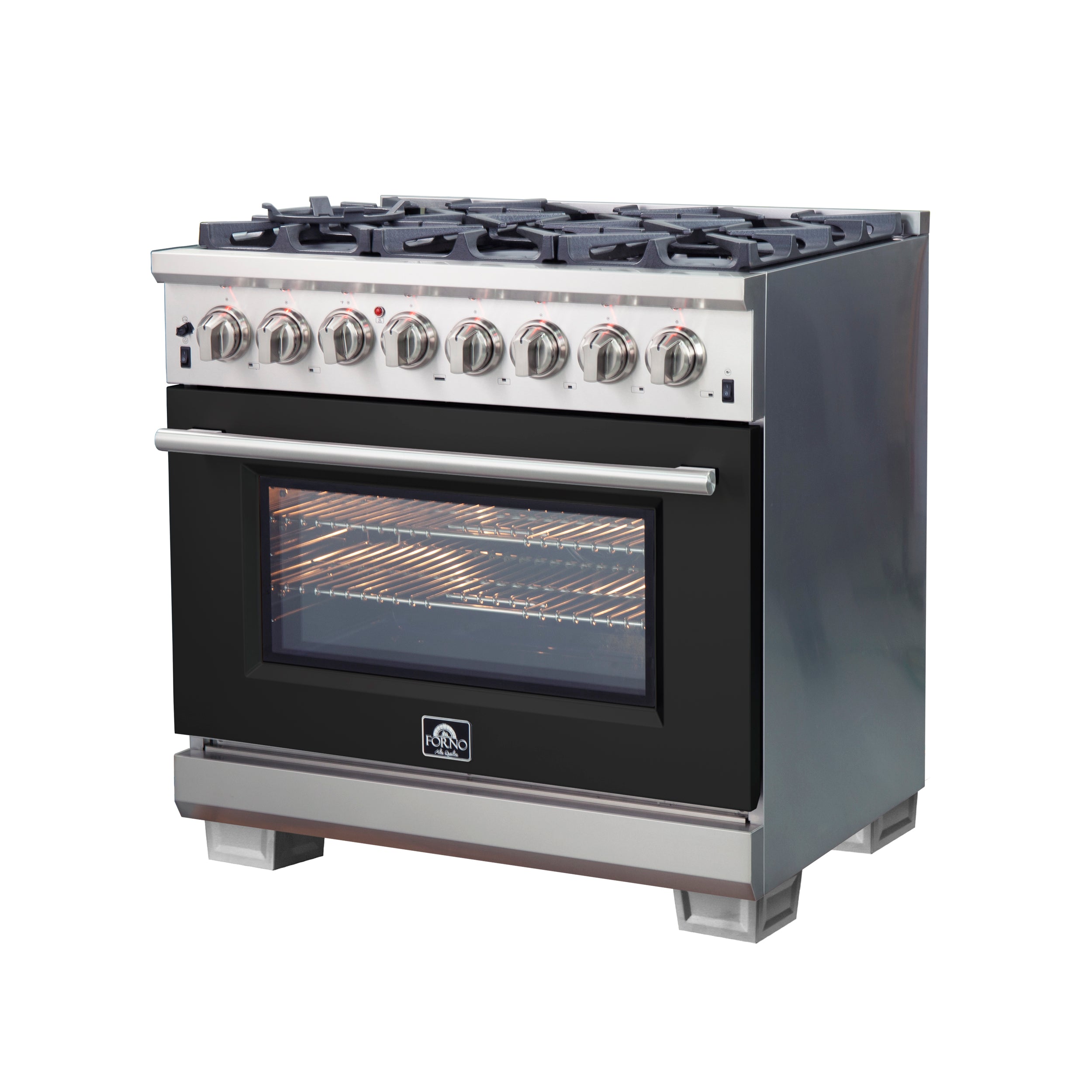 Forno Capriasca 36 in. 5.36 cu. ft.  6-burner Black Dual Fuel Range with Brass Burners | FFSGS6187-36BLK