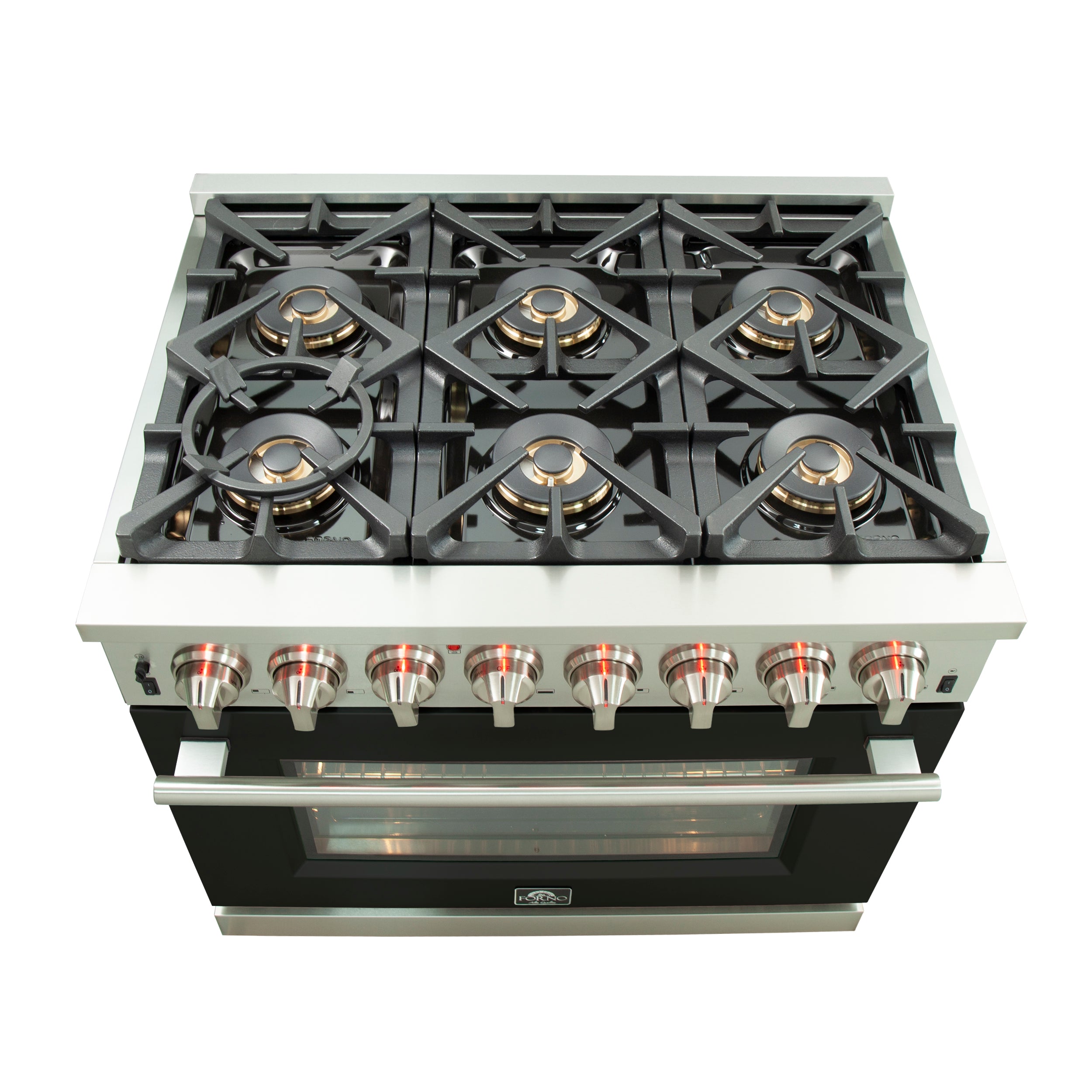Forno Capriasca 36 in. 5.36 cu. ft.  6-burner Black Dual Fuel Range with Brass Burners | FFSGS6187-36BLK