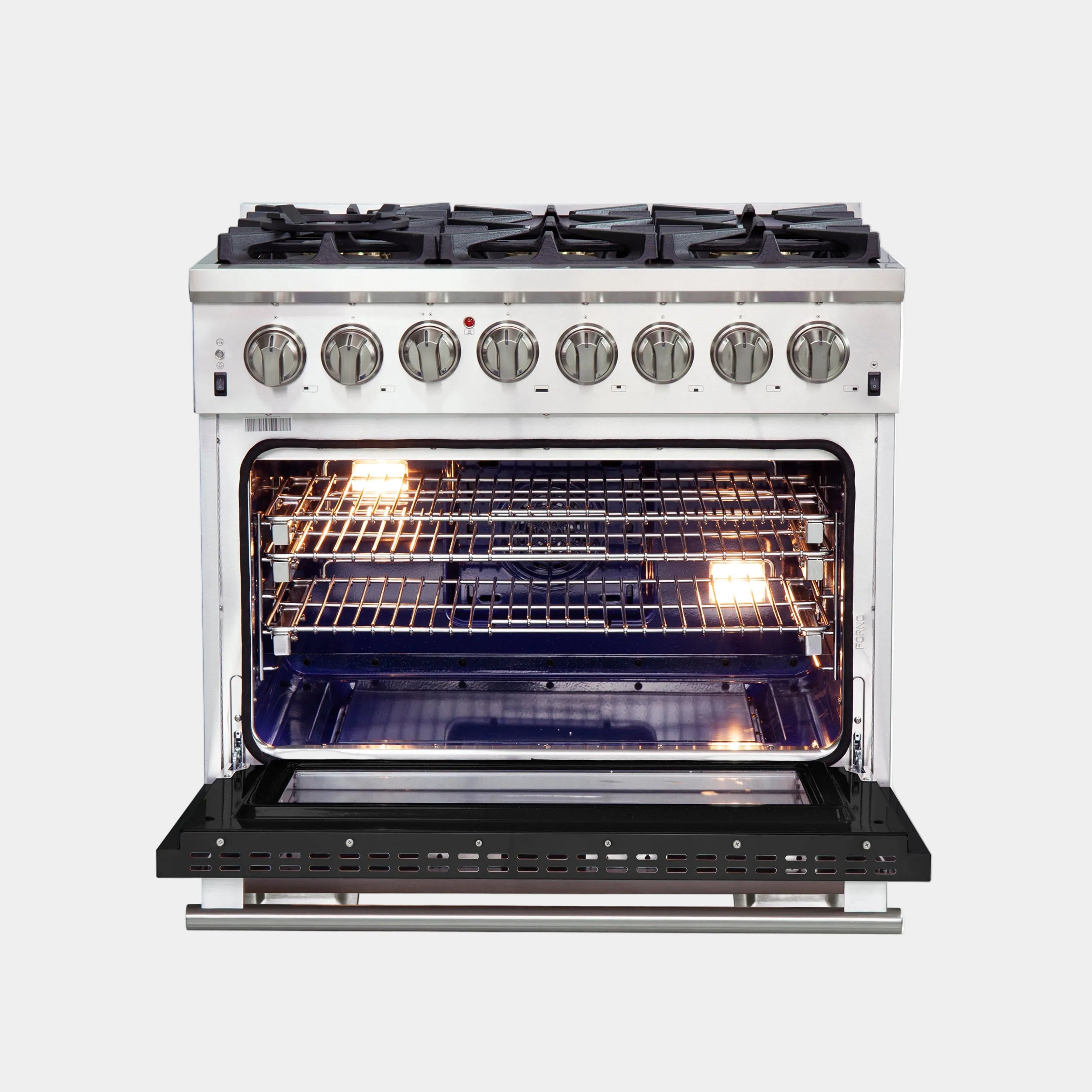 Forno Capriasca 36 in. 5.36 cu. ft.  6-burner Black Dual Fuel Range with Brass Burners | FFSGS6187-36BLK