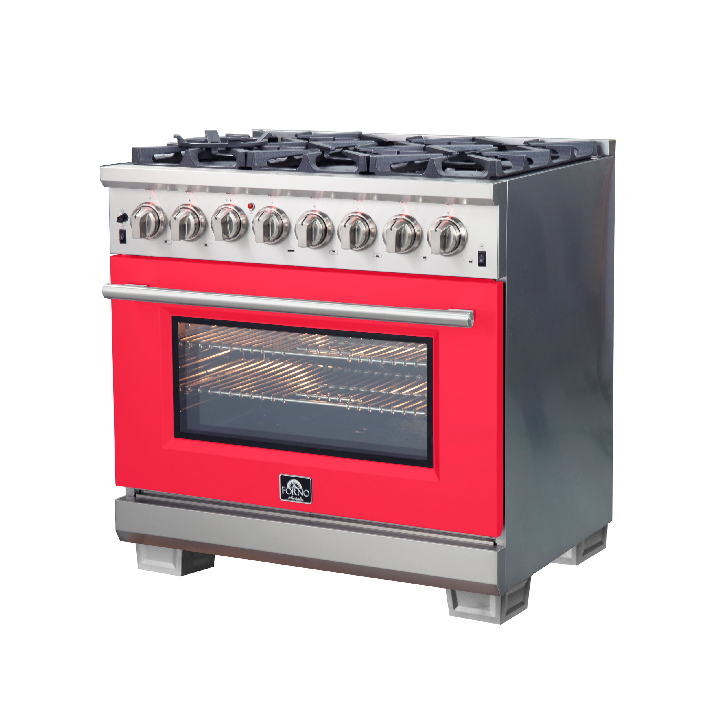 Forno Capriasca 36 in. 5.36 cu. ft.  6-burner Red Dual Fuel Range with Brass Burners | FFSGS6187-36RED