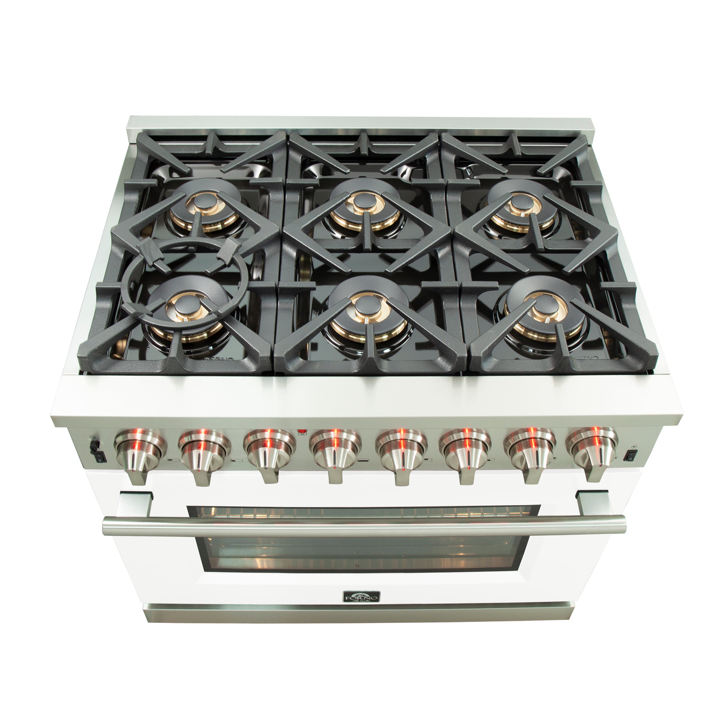 Forno Capriasca 36 in. 5.36 cu. ft.  6-burner White Dual Fuel Range with Brass Burners | FFSGS6187-36WHT