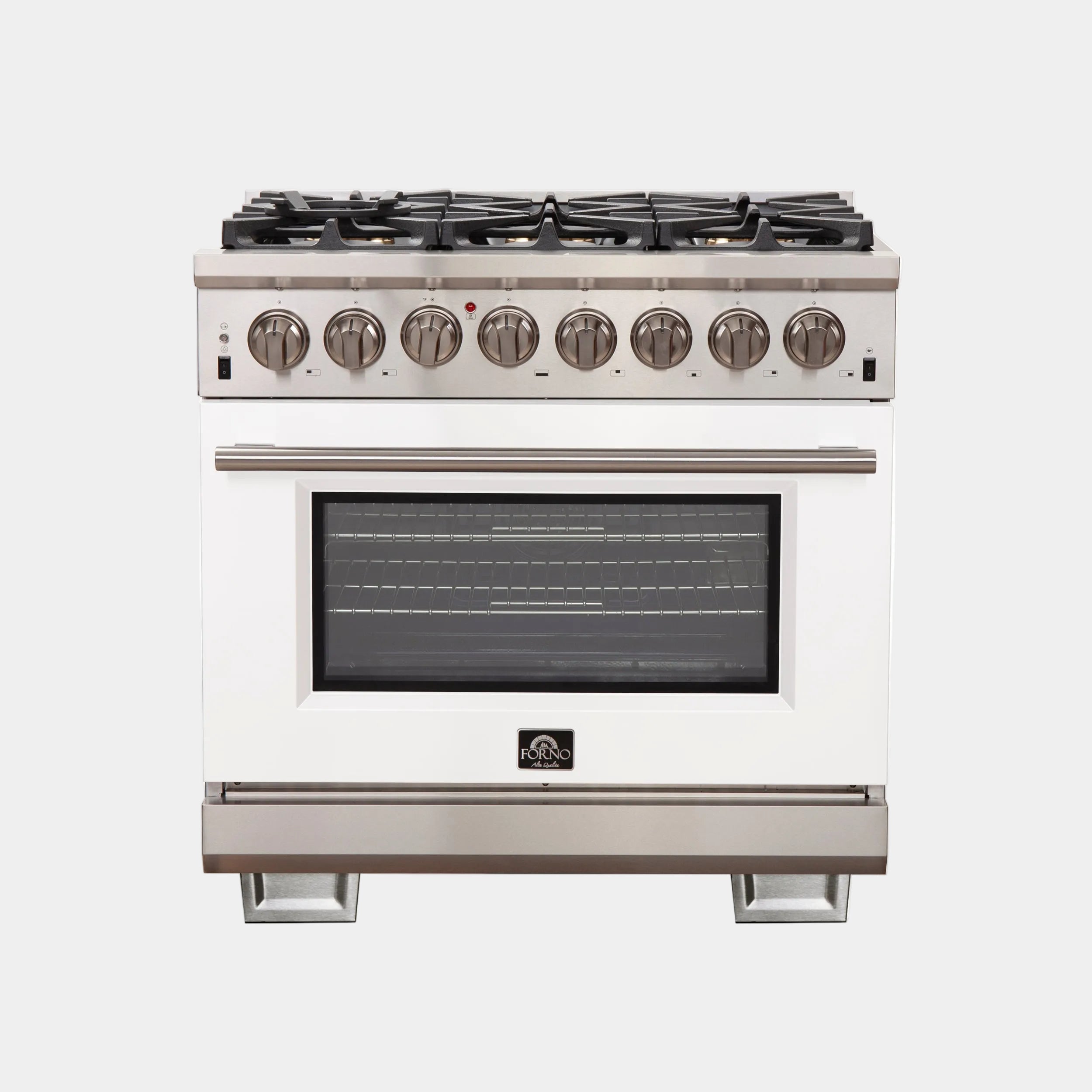 Forno Capriasca 36 in. 5.36 cu. ft.  6-burner White Dual Fuel Range with Brass Burners | FFSGS6187-36WHT