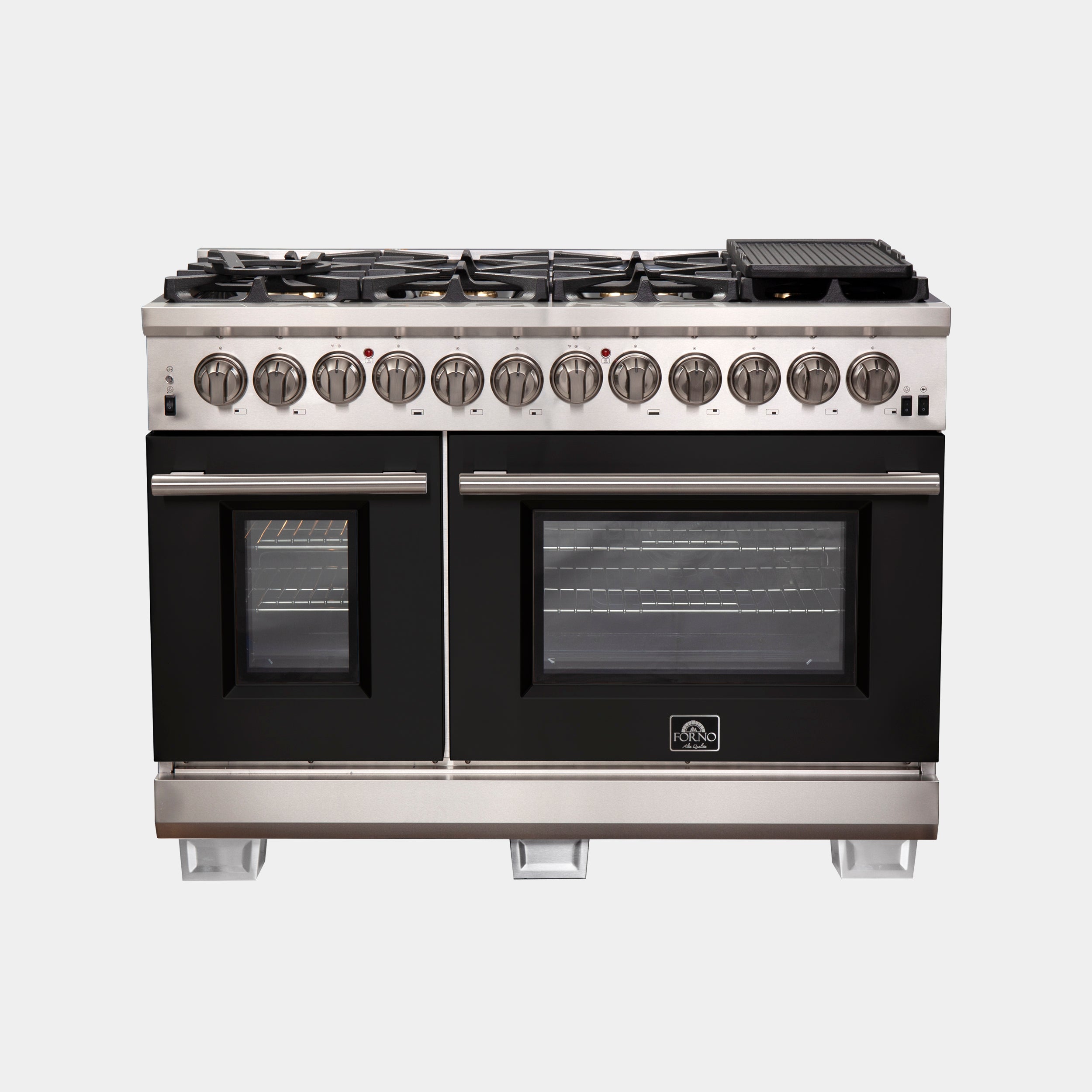 Forno Capriasca 48 in. 6.58 cu. ft. 8-burner Black Dual Fuel Range with Brass Burners | FFSGS6187-48BLK