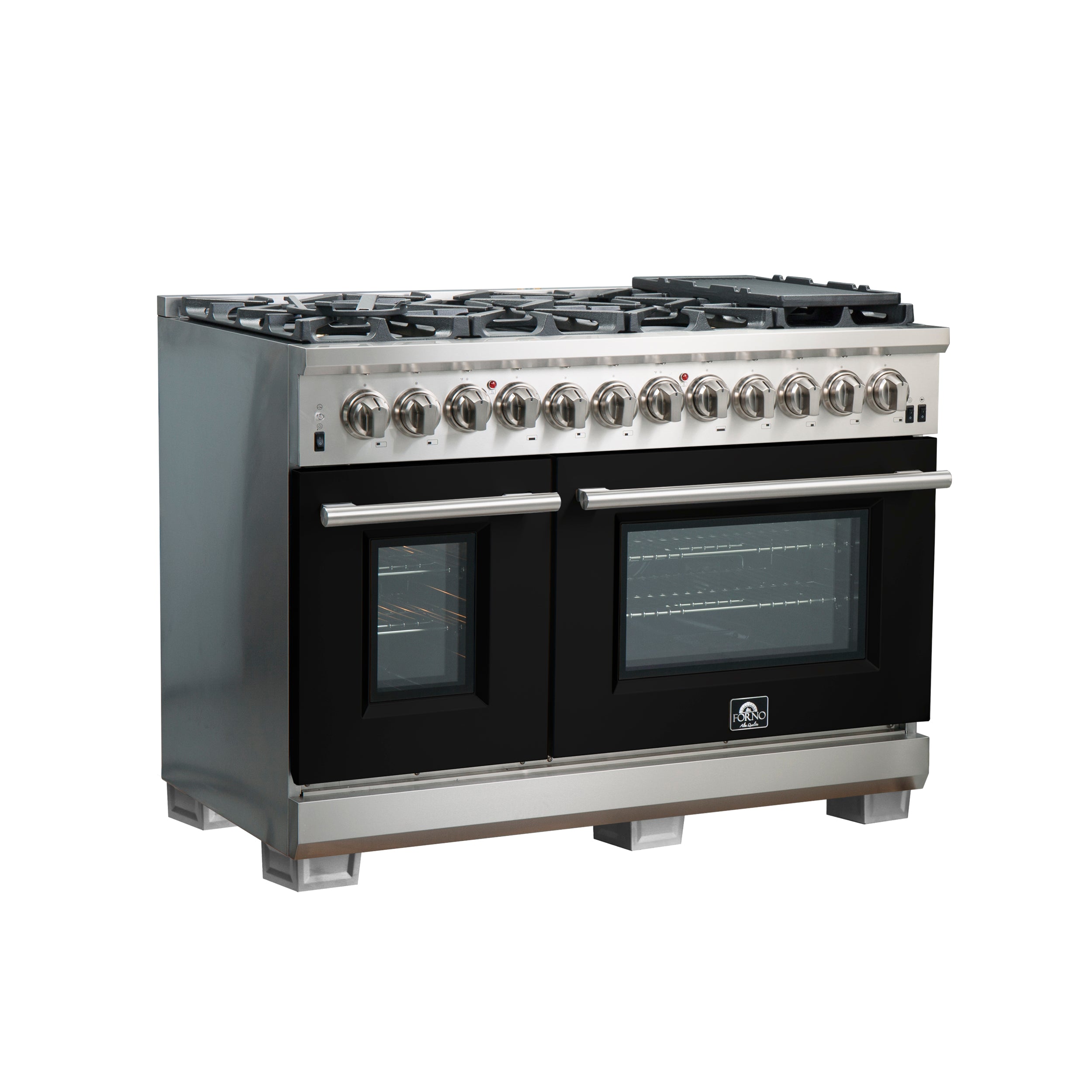 Forno Capriasca 48 in. 6.58 cu. ft. 8-burner Black Dual Fuel Range with Brass Burners | FFSGS6187-48BLK